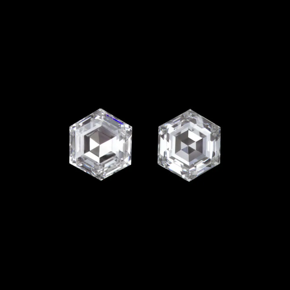 0.20ct F VS2-SI1 HEXAGON SHAPE CUT NATURAL DIAMOND PAIR ACCENT STUD EARRINGS