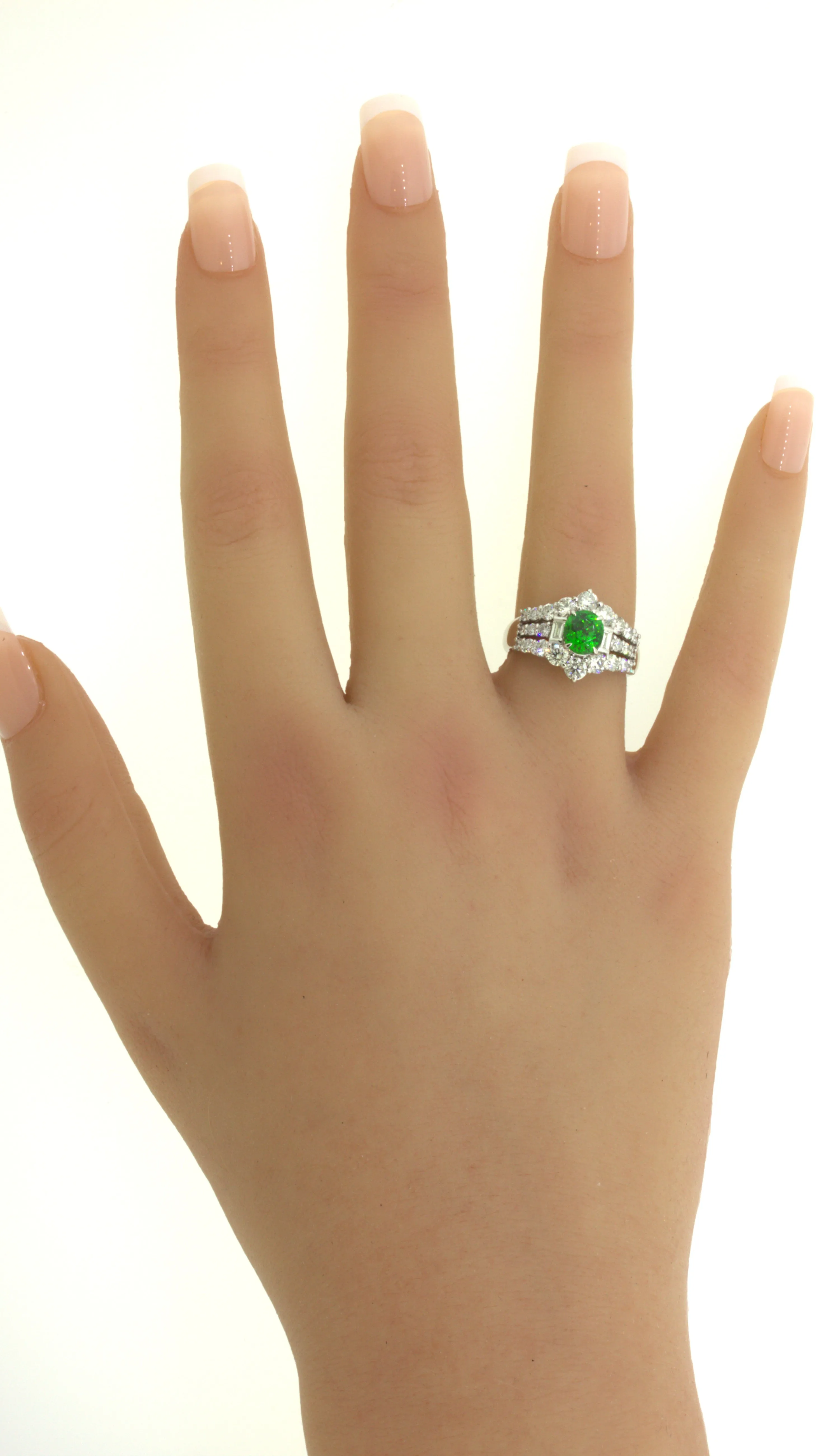 1.22 Carat Russian Demantoid Garnet Diamond Platinum Ring, AGL Certified