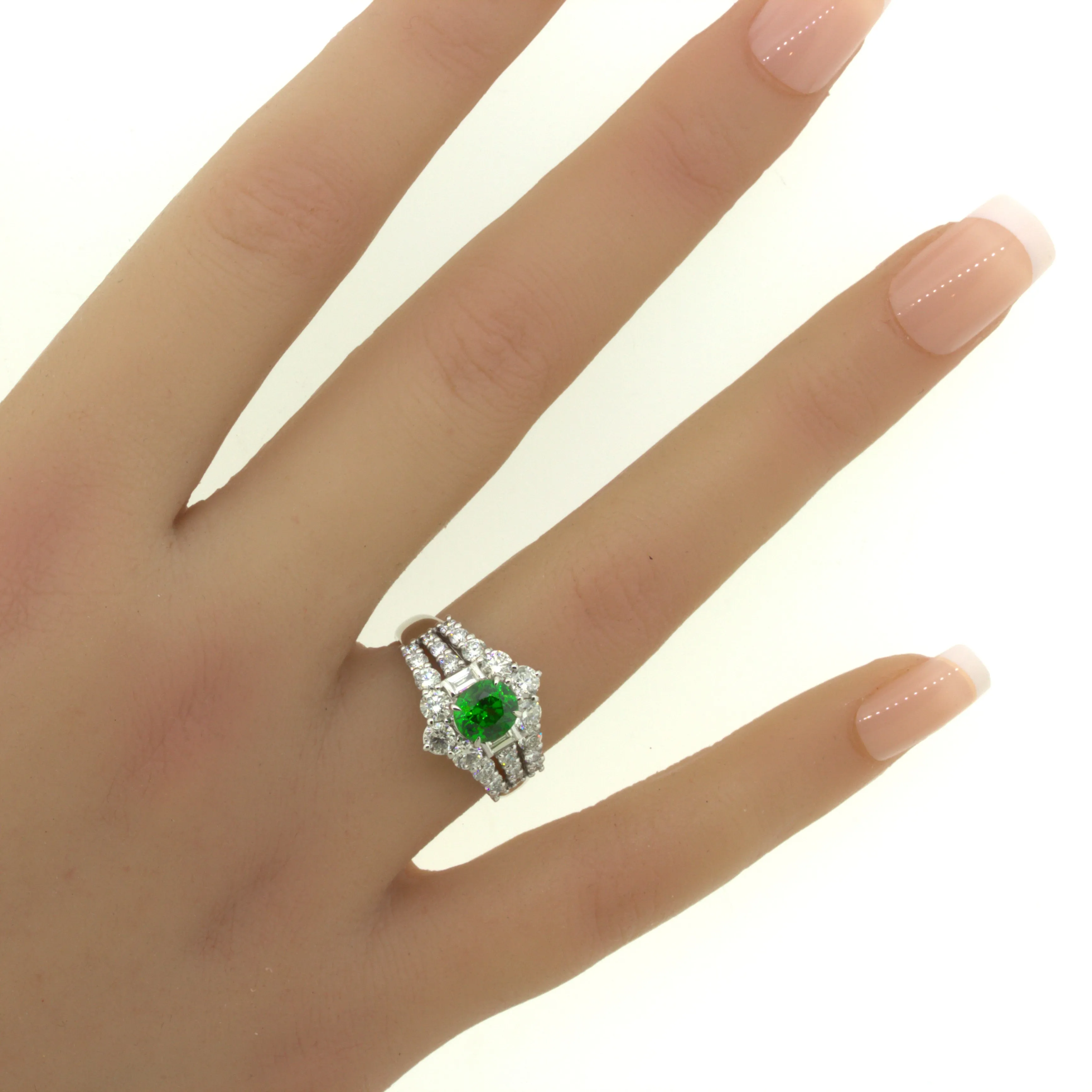 1.22 Carat Russian Demantoid Garnet Diamond Platinum Ring, AGL Certified