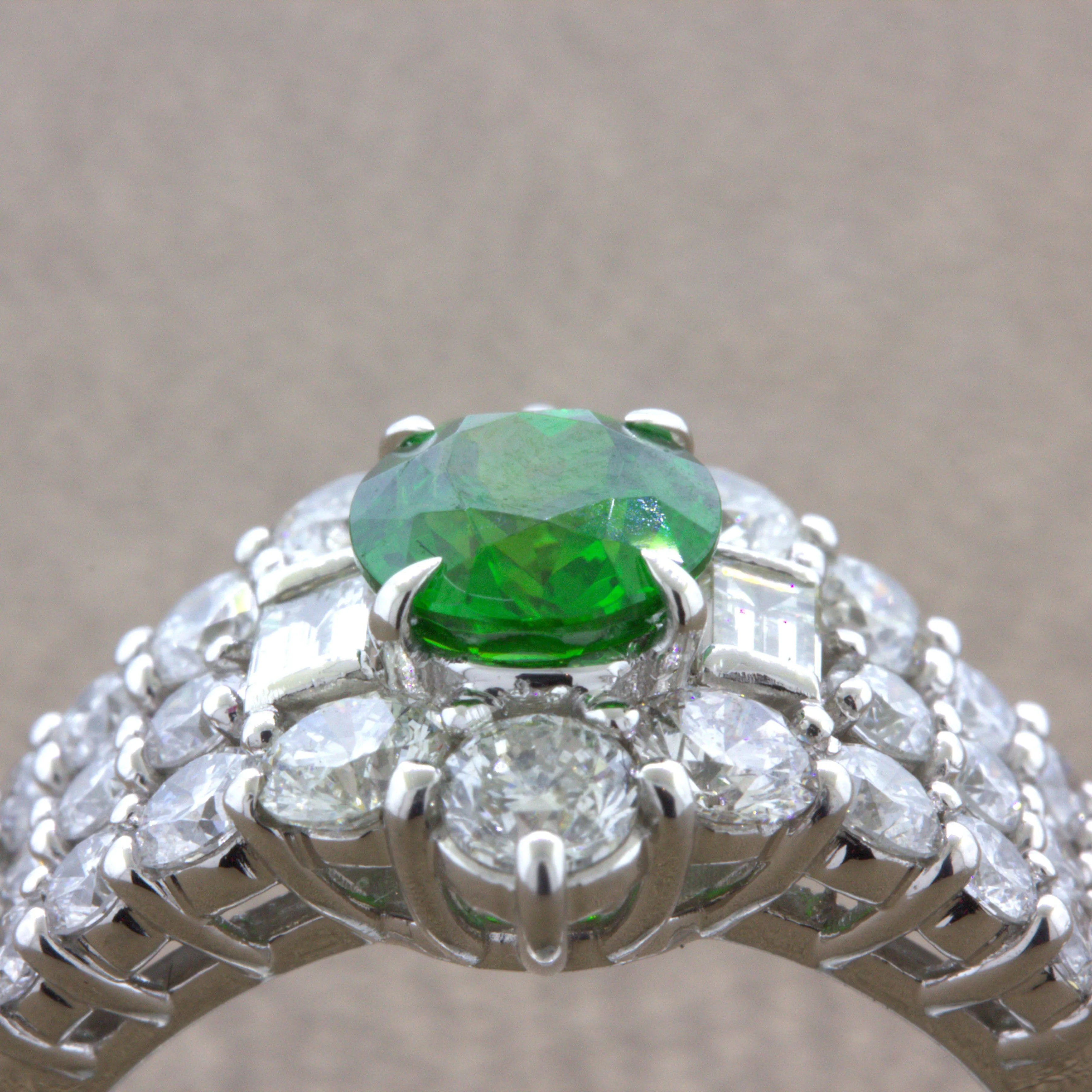 1.22 Carat Russian Demantoid Garnet Diamond Platinum Ring, AGL Certified