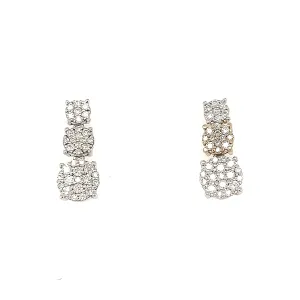 14K White Gold Trio Dangling Round Clustered 0.91-Carat Diamond Earrings