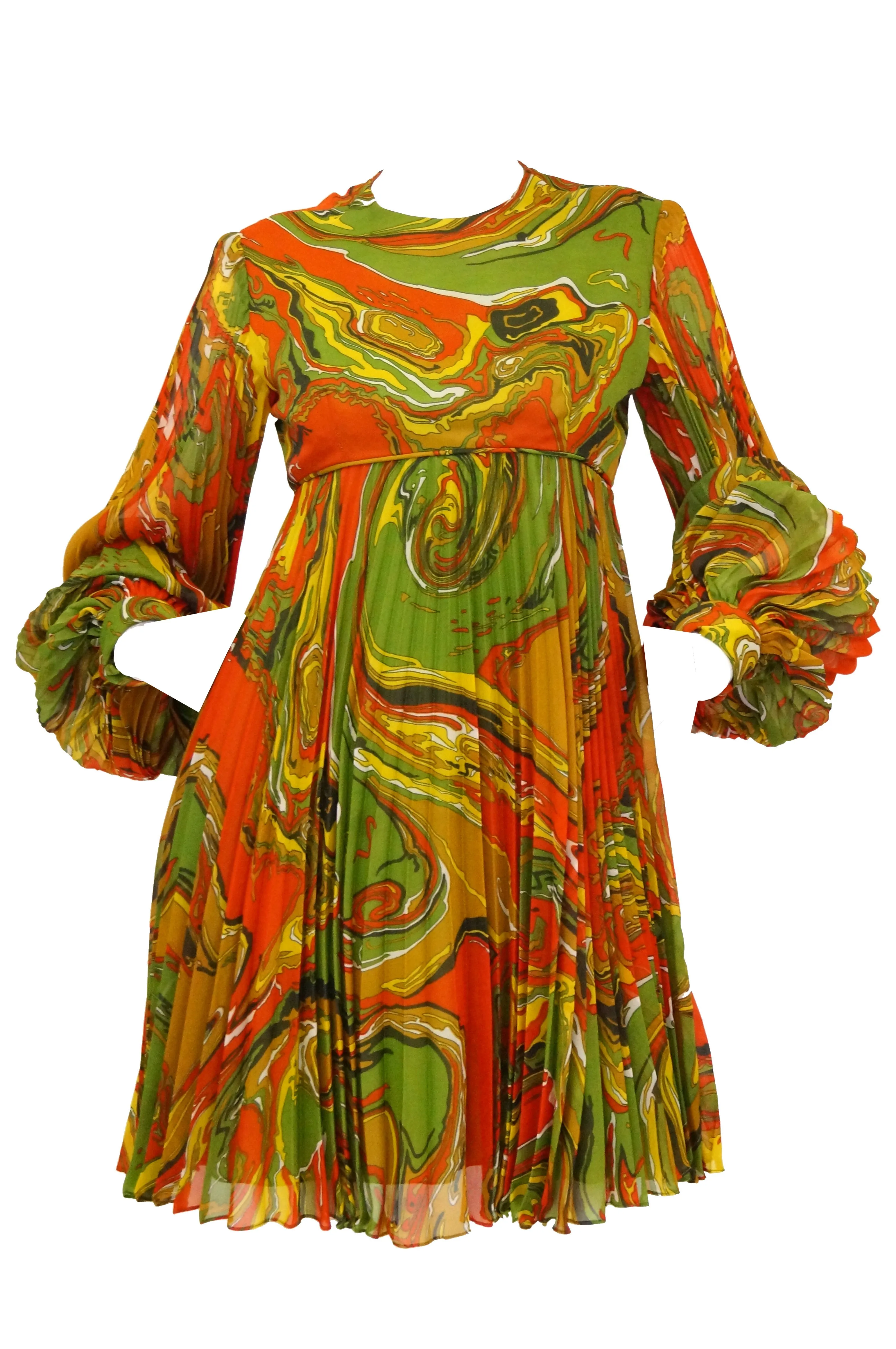 1960s Leo Narducci Multicolor Ebru Marbling Print Dress