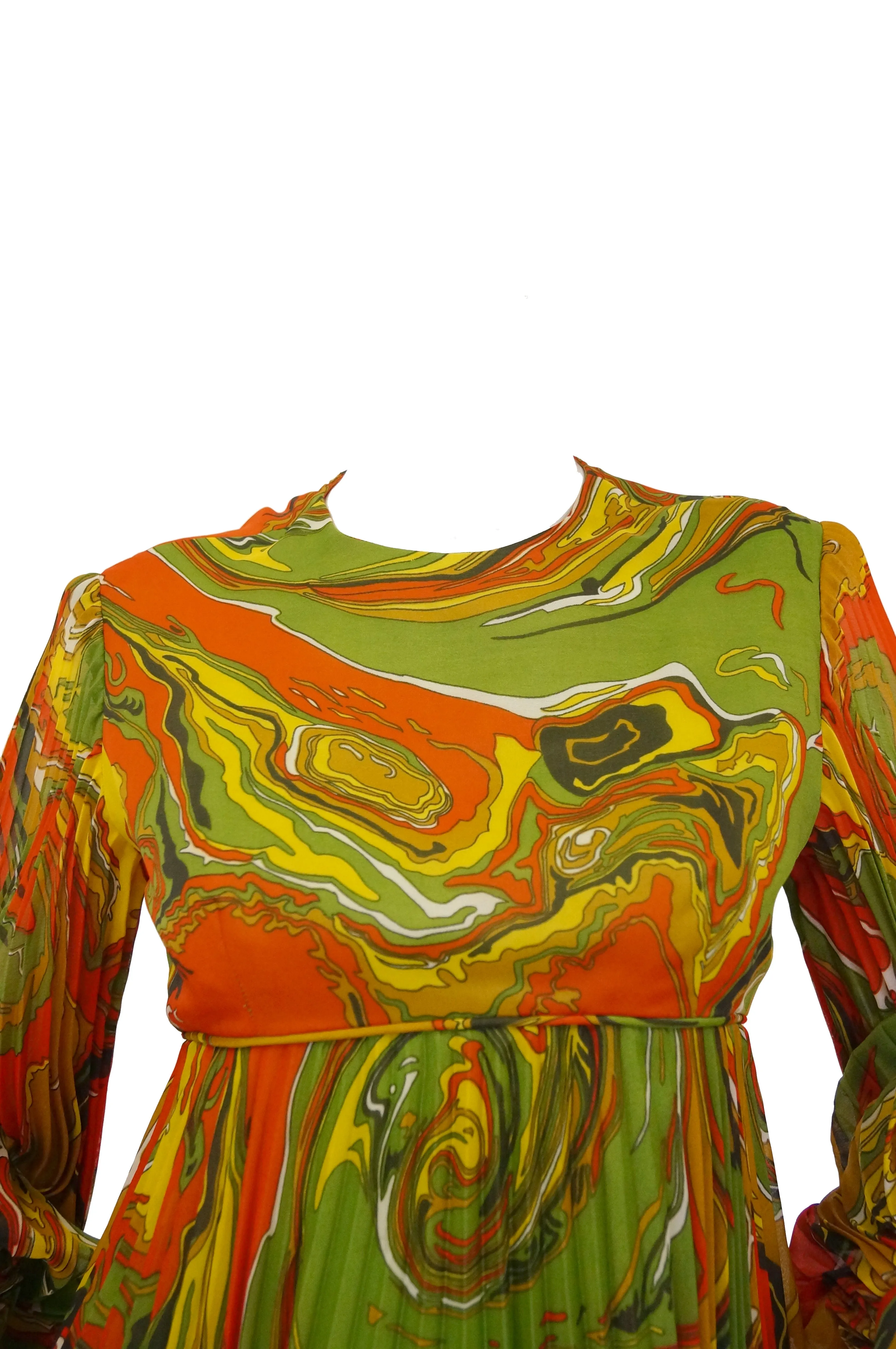 1960s Leo Narducci Multicolor Ebru Marbling Print Dress