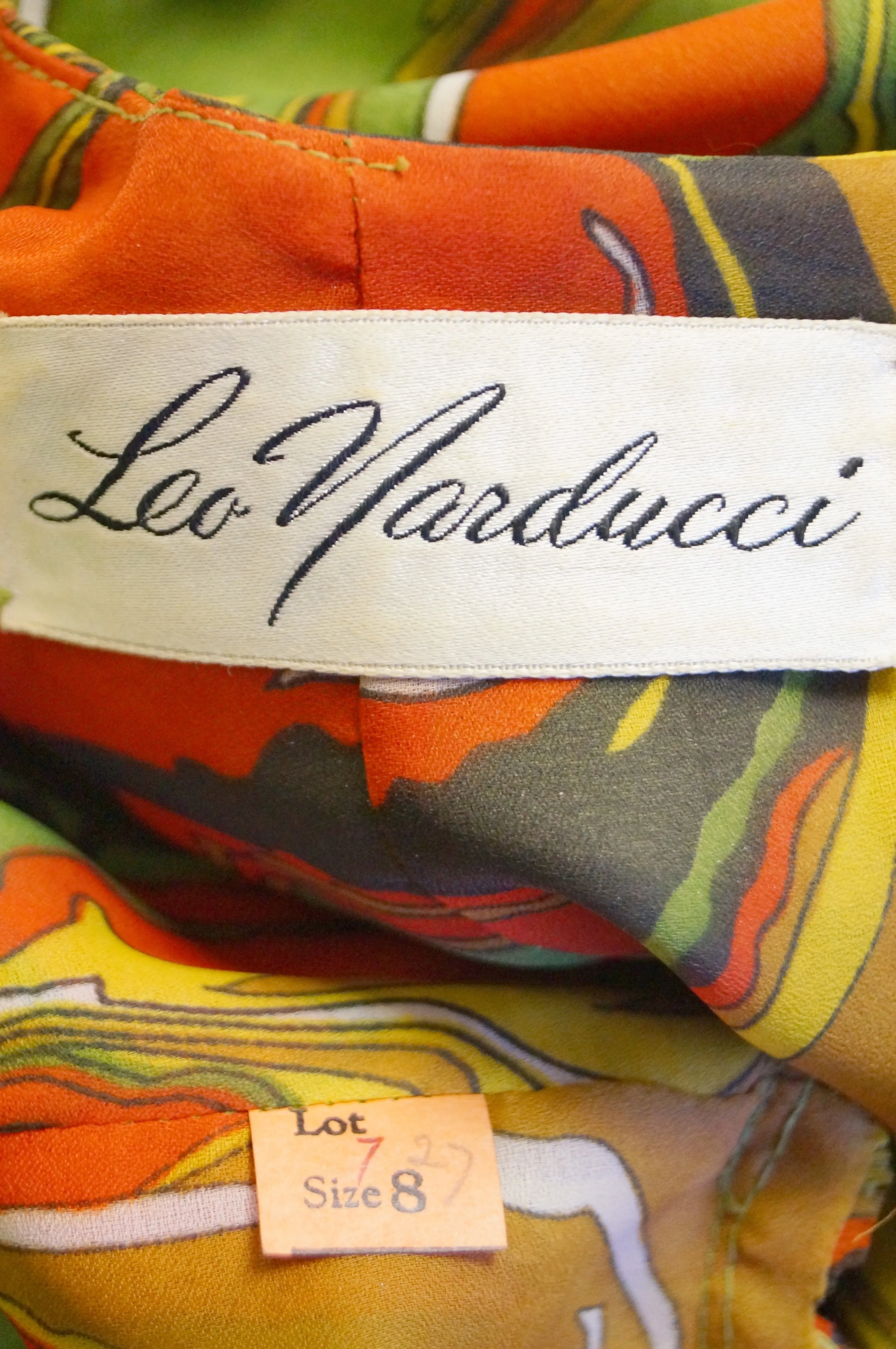 1960s Leo Narducci Multicolor Ebru Marbling Print Dress