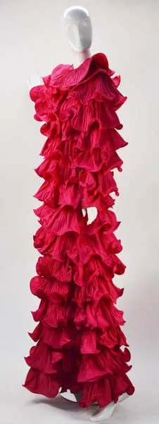 1980s Pierre Cardin Haute Couture Fuschia Ruffled Evening Gown