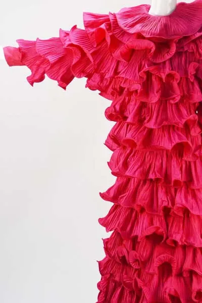 1980s Pierre Cardin Haute Couture Fuschia Ruffled Evening Gown