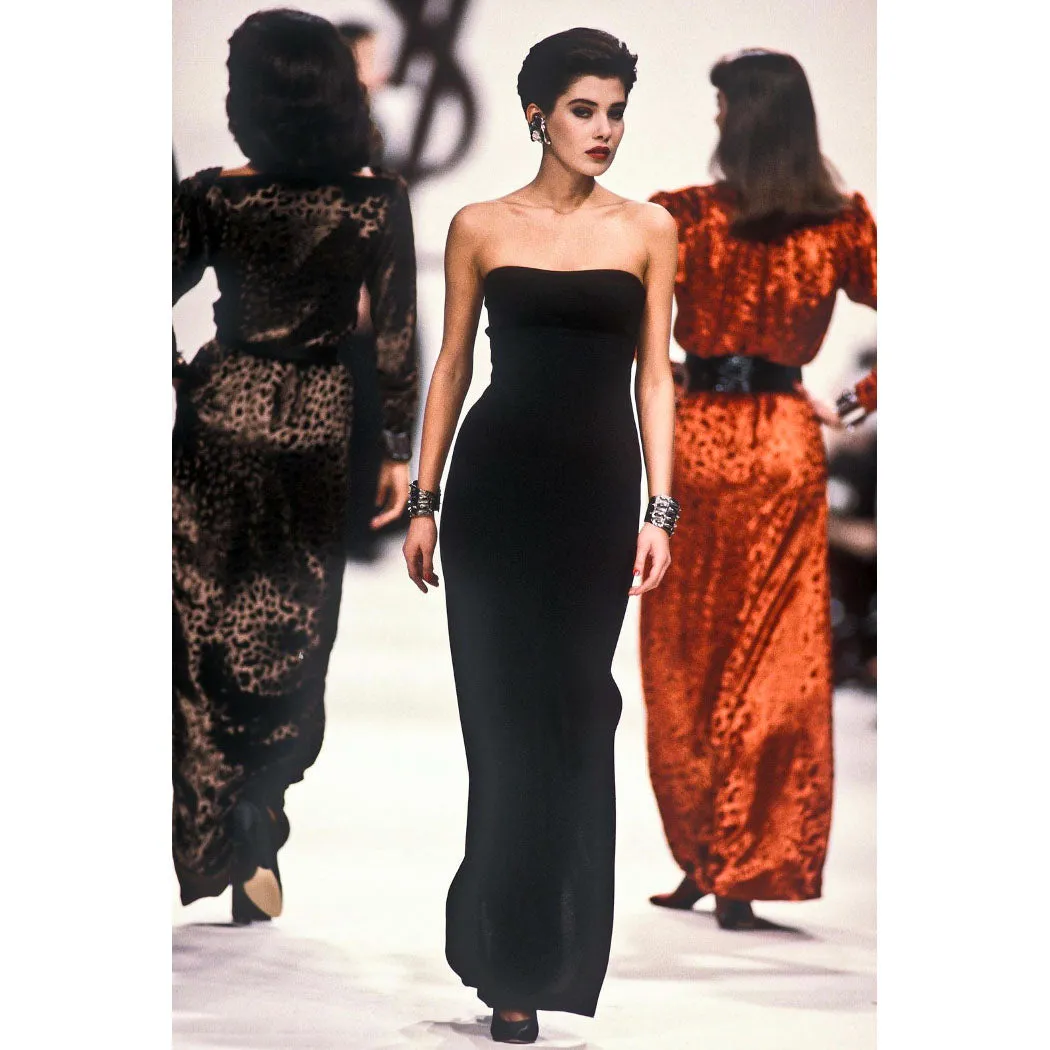 1980s Rive Gauche Black Tube Maxi Dress