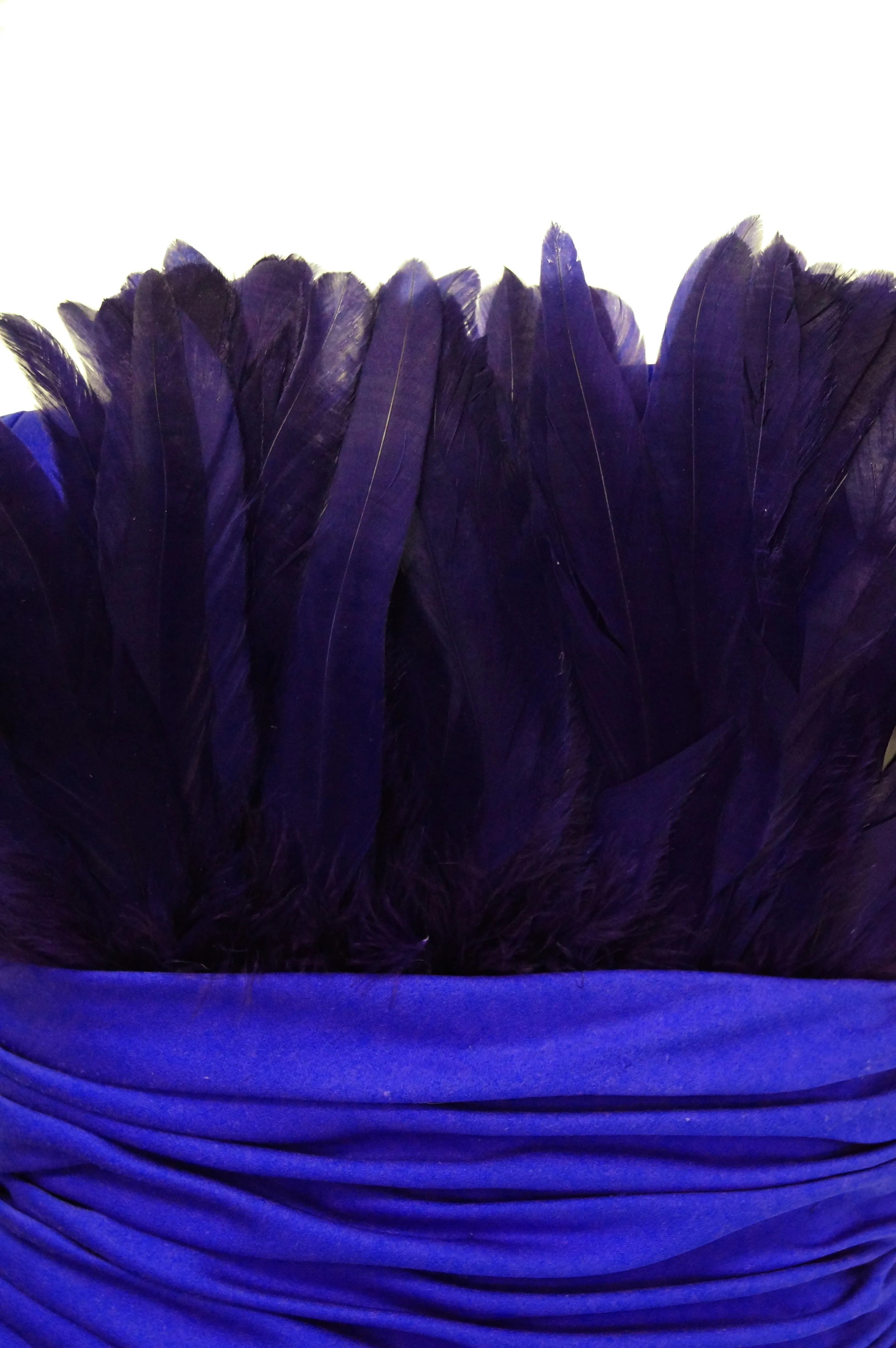 1980s Victor Costa Ultramarine Feather Cocktail Dress Size 2