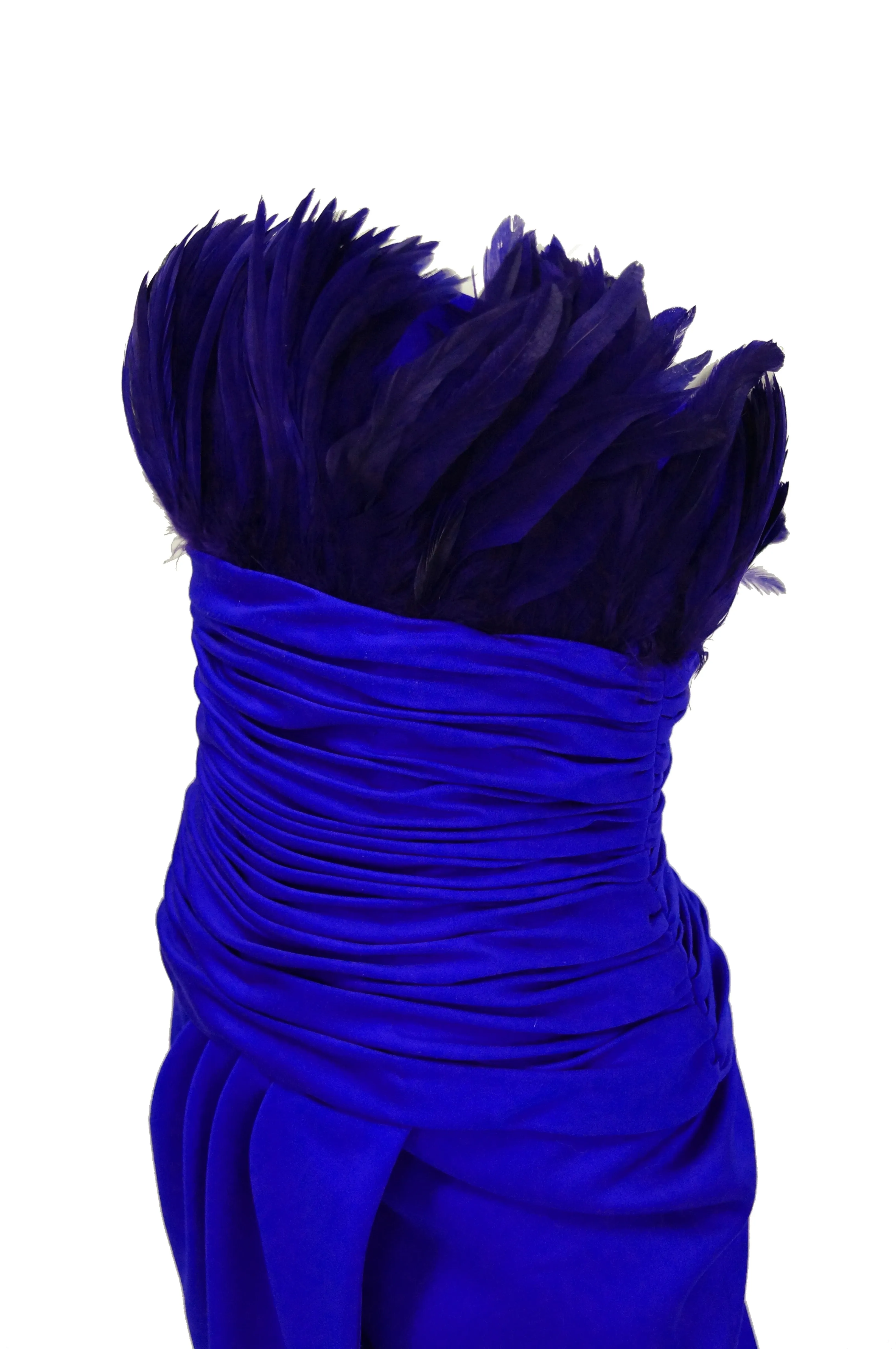 1980s Victor Costa Ultramarine Feather Cocktail Dress Size 2