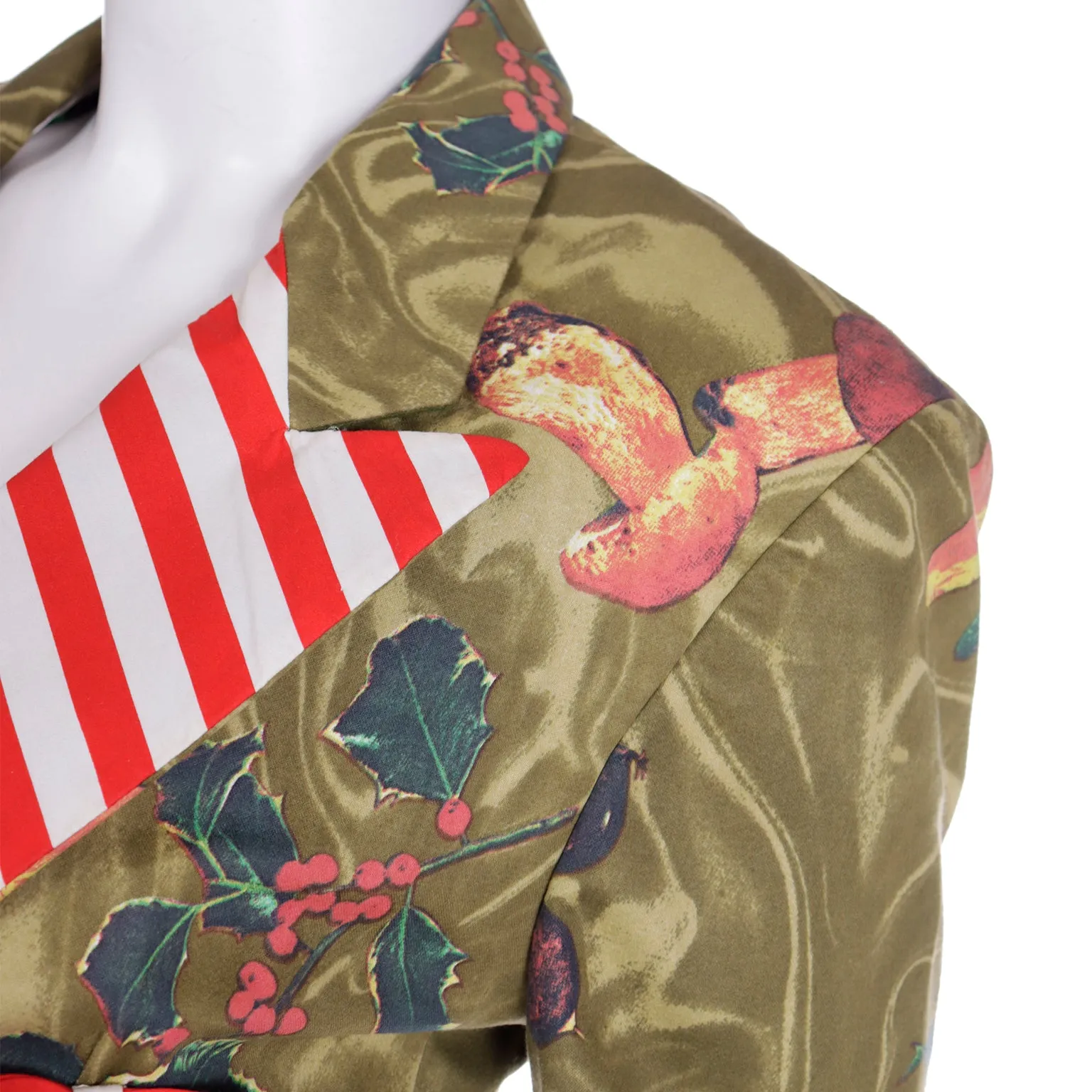 1989 Franco Moschino Colorful Mushroom Print Jacket w Red Striped Bows