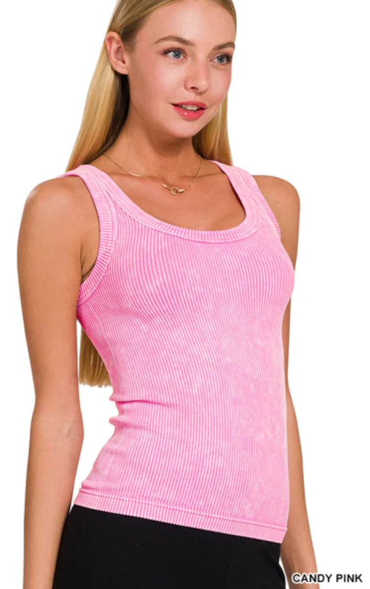 2 Way Neckline Washed Ribbed Cropped Tank Top