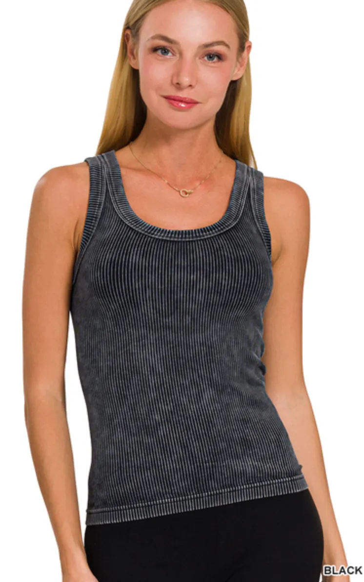 2 Way Neckline Washed Ribbed Cropped Tank Top