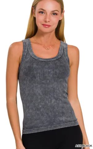 2 Way Neckline Washed Ribbed Cropped Tank Top