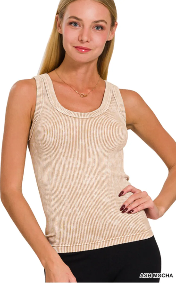 2 Way Neckline Washed Ribbed Cropped Tank Top