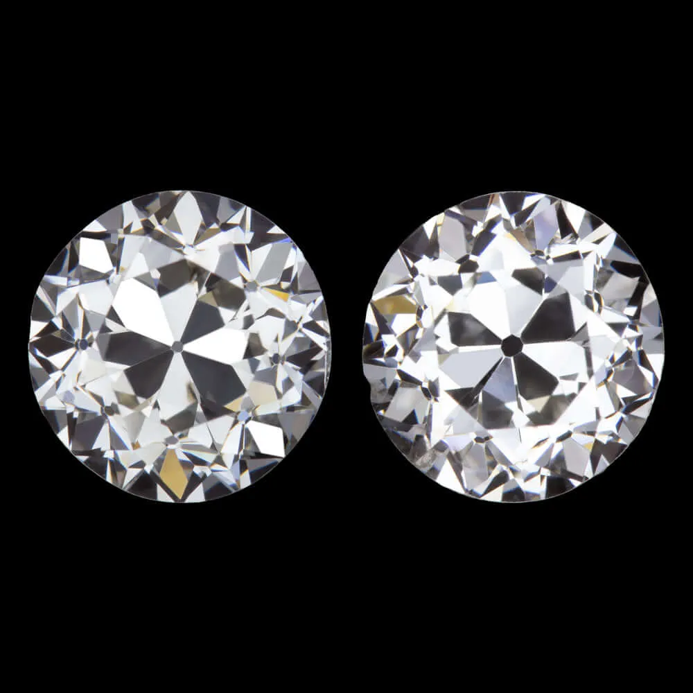 2.05ct GIA CERTIFIED H-I SI1-SI2 OLD EUROPEAN CUT DIAMOND STUD EARRINGS PAIR 2ct