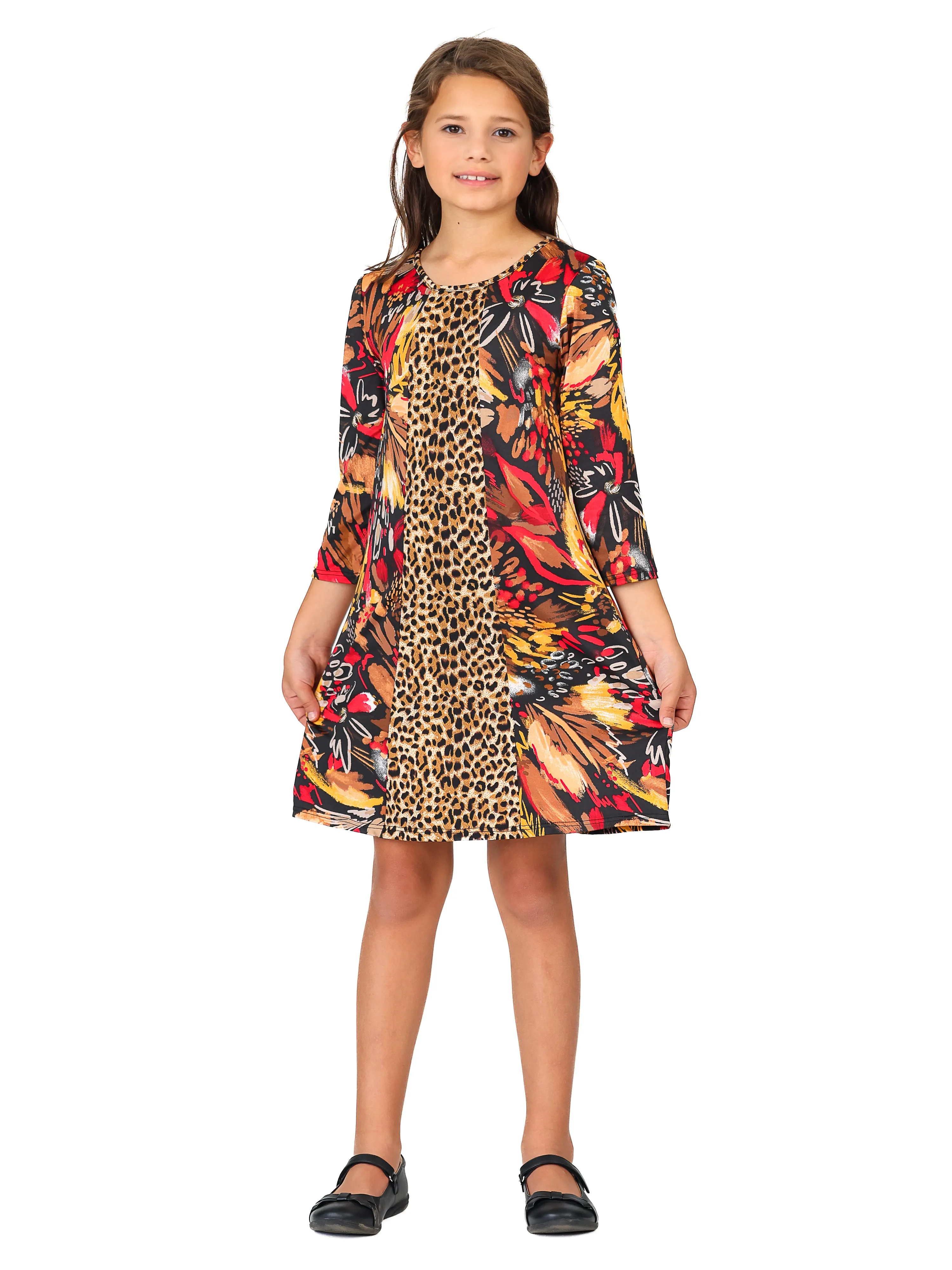 24seven Comfort Apparel Red Multiprint Knee Length Girls Fall Dress