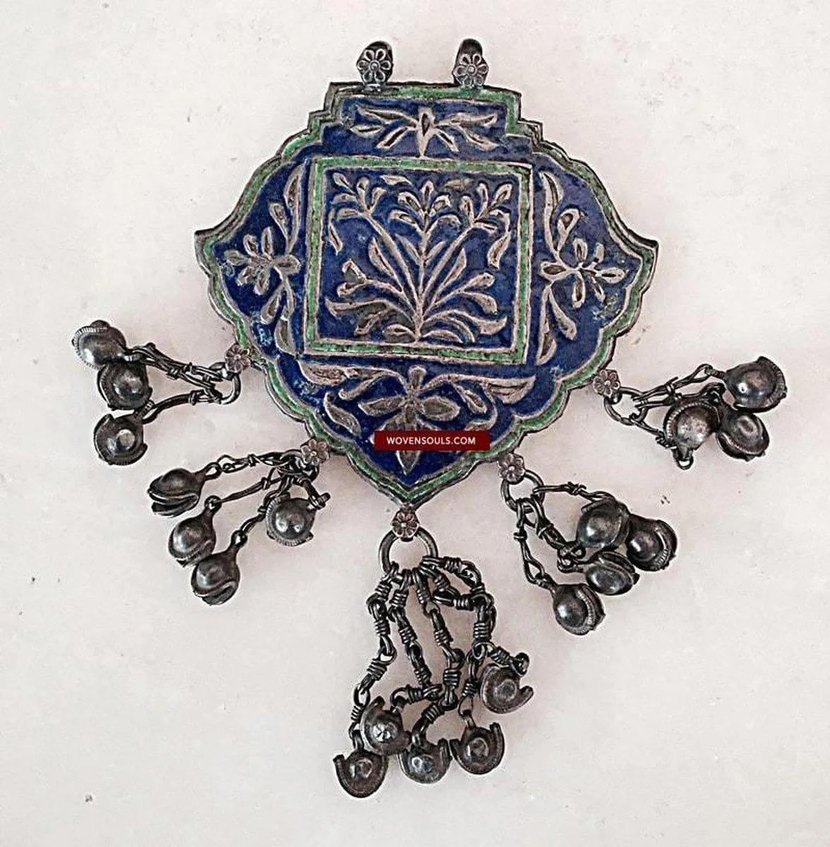 790  Multan Silver Enamel Blue Medallion Pendant - SOLD