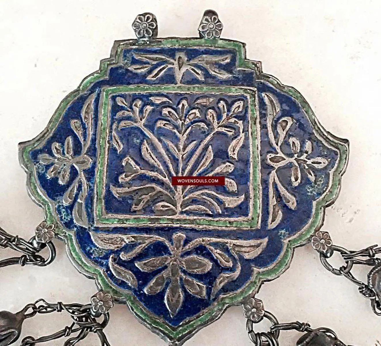 790  Multan Silver Enamel Blue Medallion Pendant - SOLD