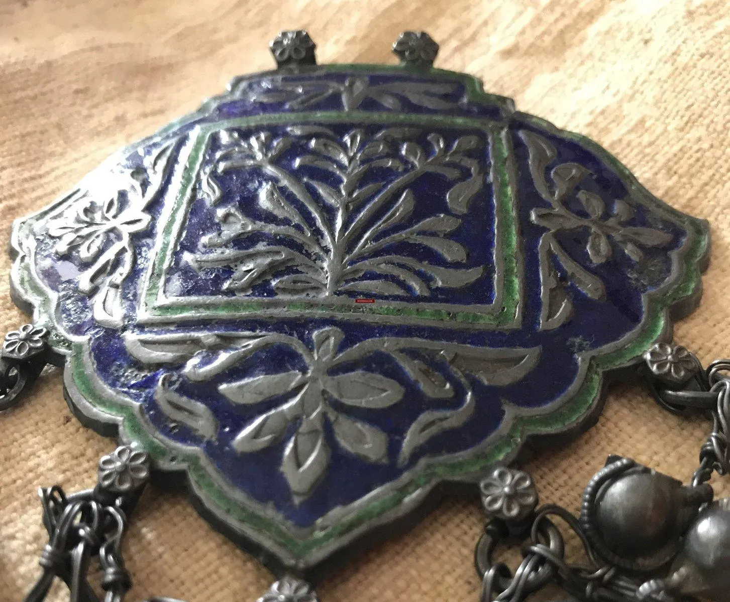 790  Multan Silver Enamel Blue Medallion Pendant - SOLD