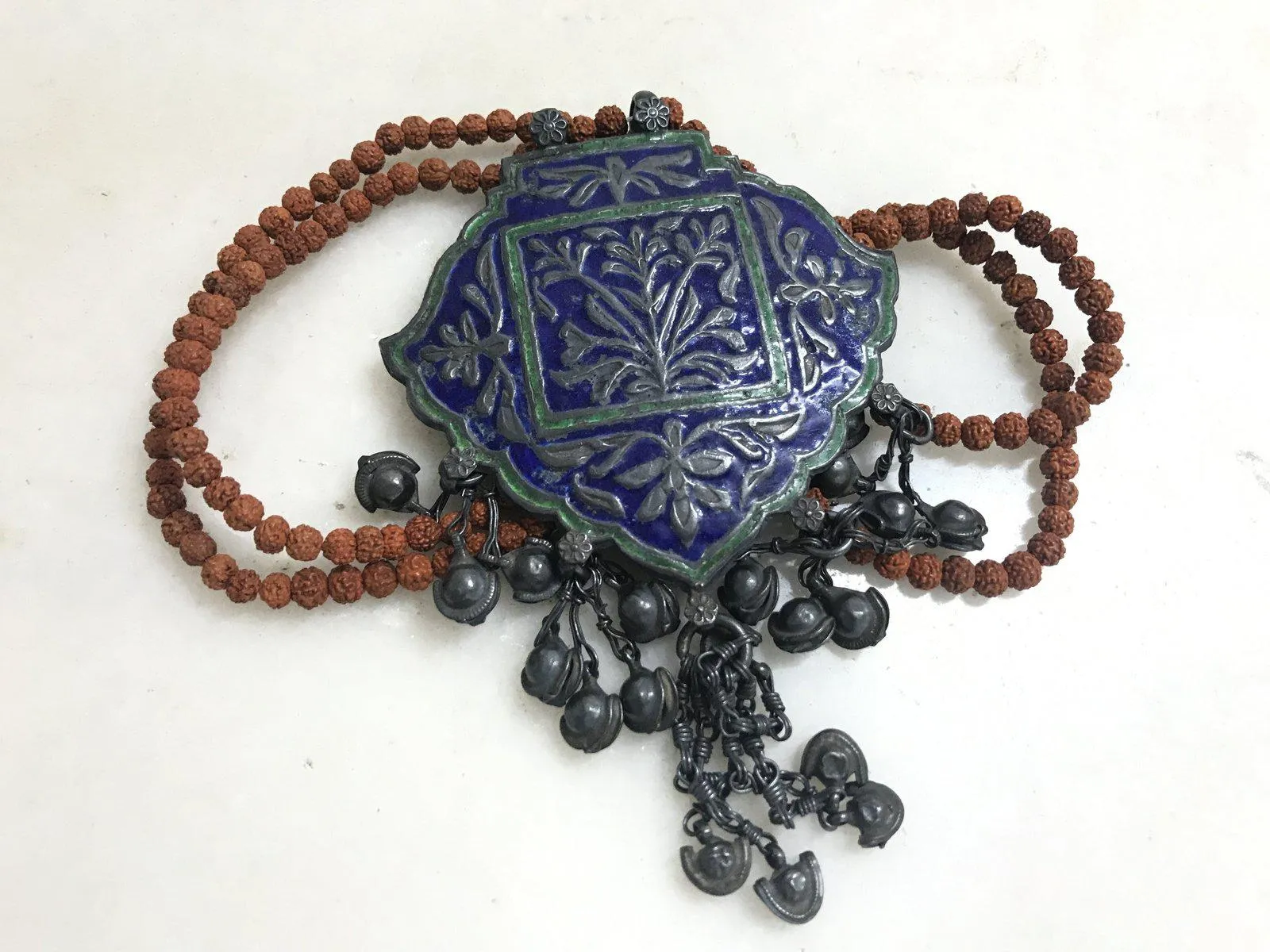 790  Multan Silver Enamel Blue Medallion Pendant - SOLD