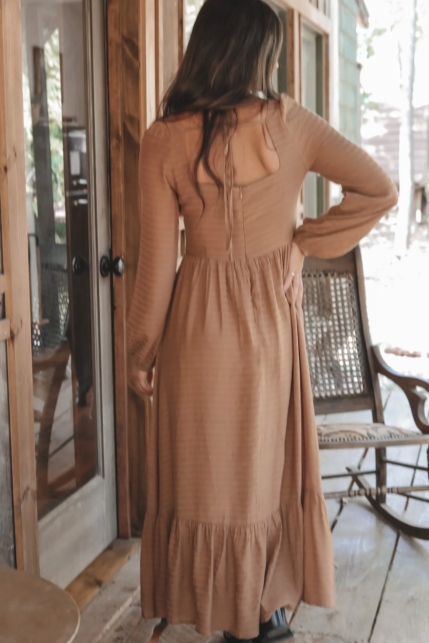 A Little Park Picnic Long Sleeve Mocha Dress