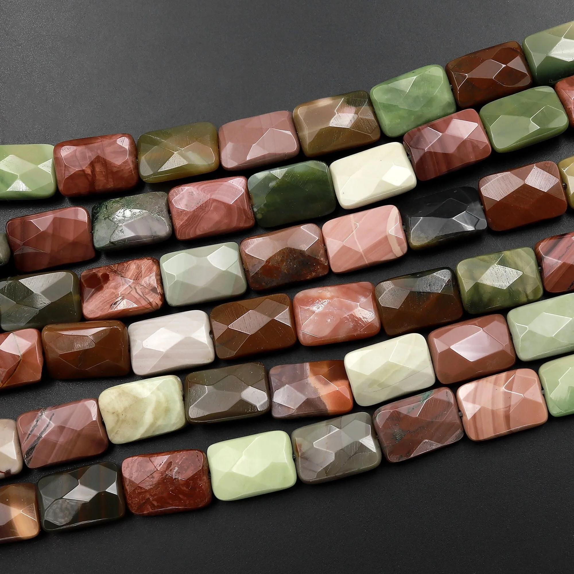 AAA Faceted Natural Mexican Imperial Jasper Flat Rectangle Beads 12mm 15.5" Strand