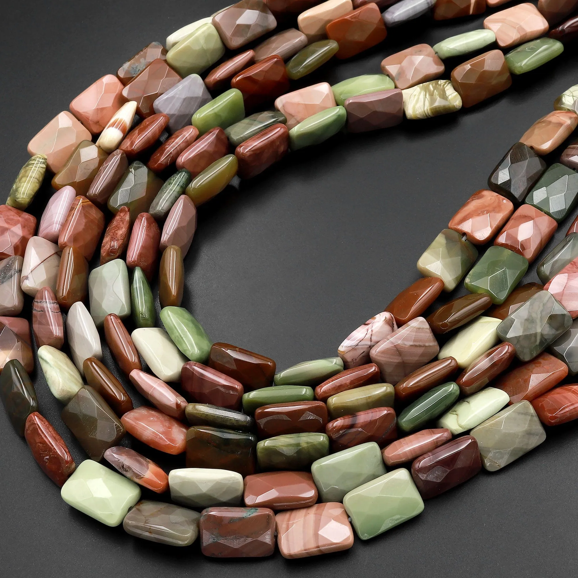 AAA Faceted Natural Mexican Imperial Jasper Flat Rectangle Beads 12mm 15.5" Strand