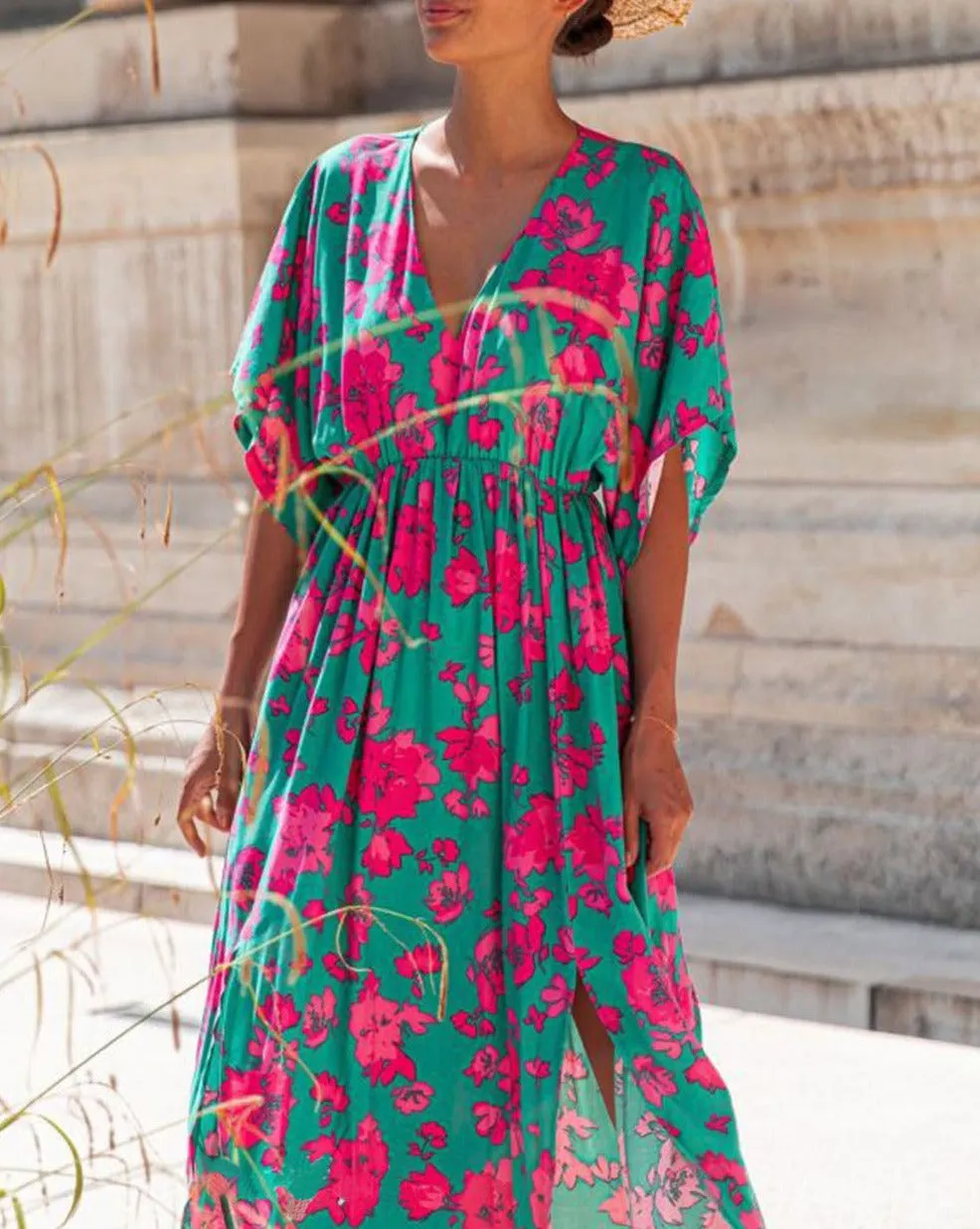 Abstract Dolman Sleeve Maxi Dress