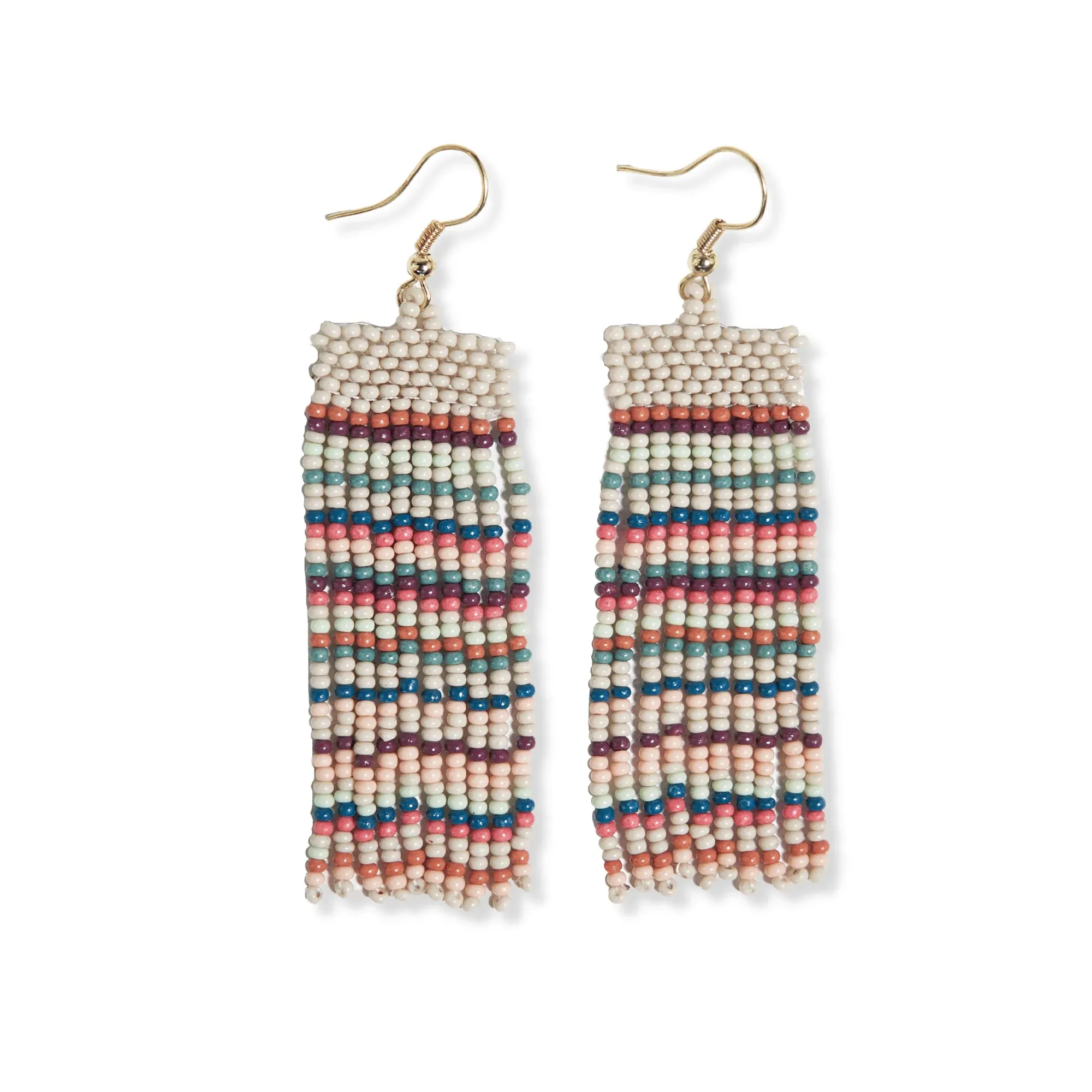 Adaline Horizontal Stripes Beaded Fringe Earrings Light Desert