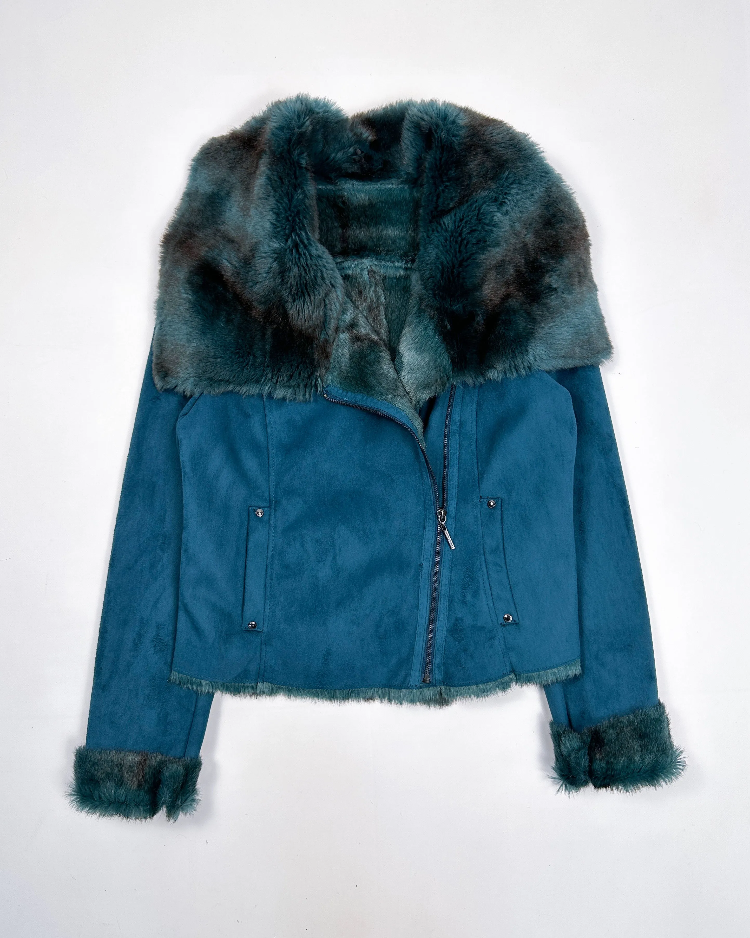 Adolfo Dominguez Blue Fur Cropped Jacket 1990's