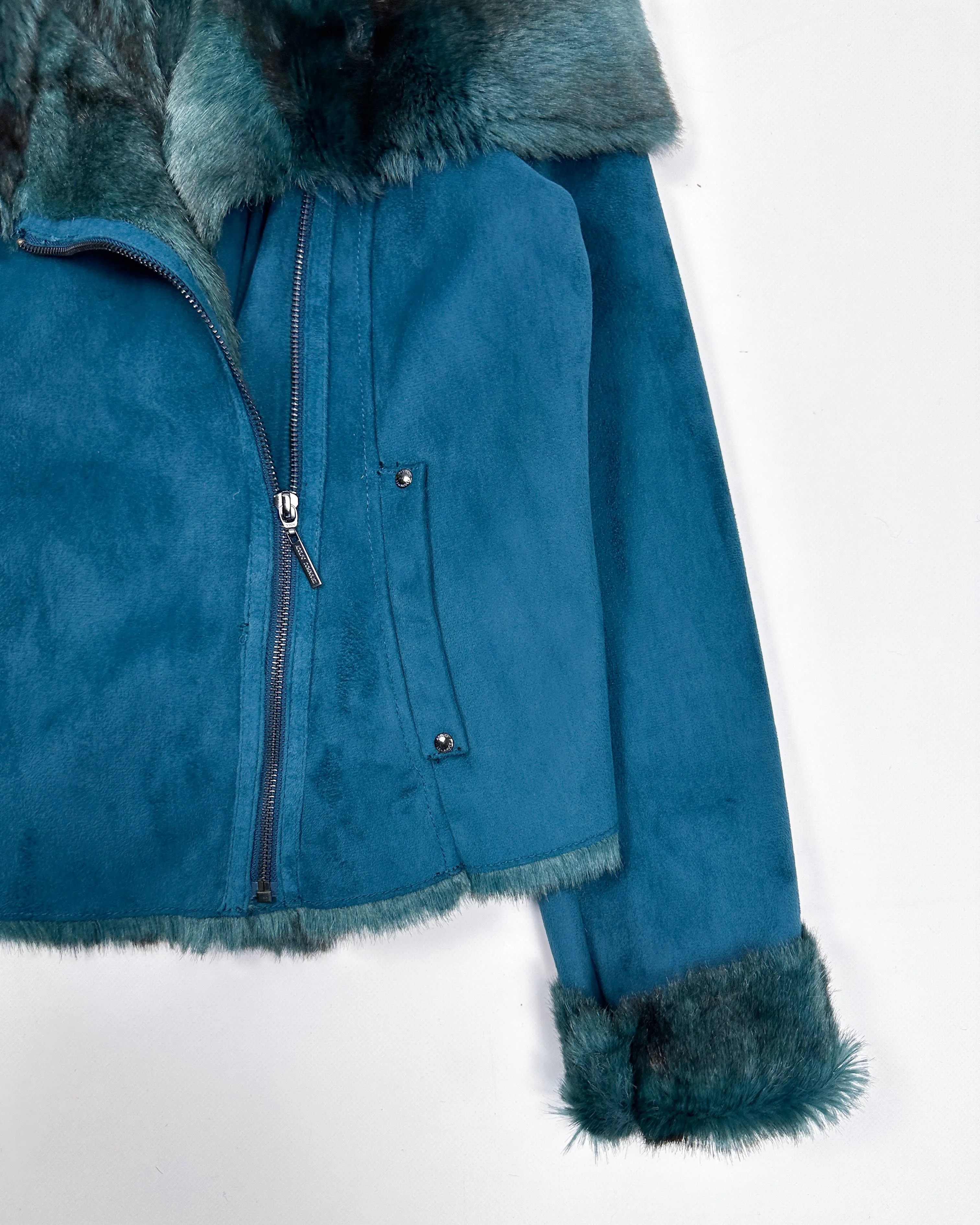 Adolfo Dominguez Blue Fur Cropped Jacket 1990's