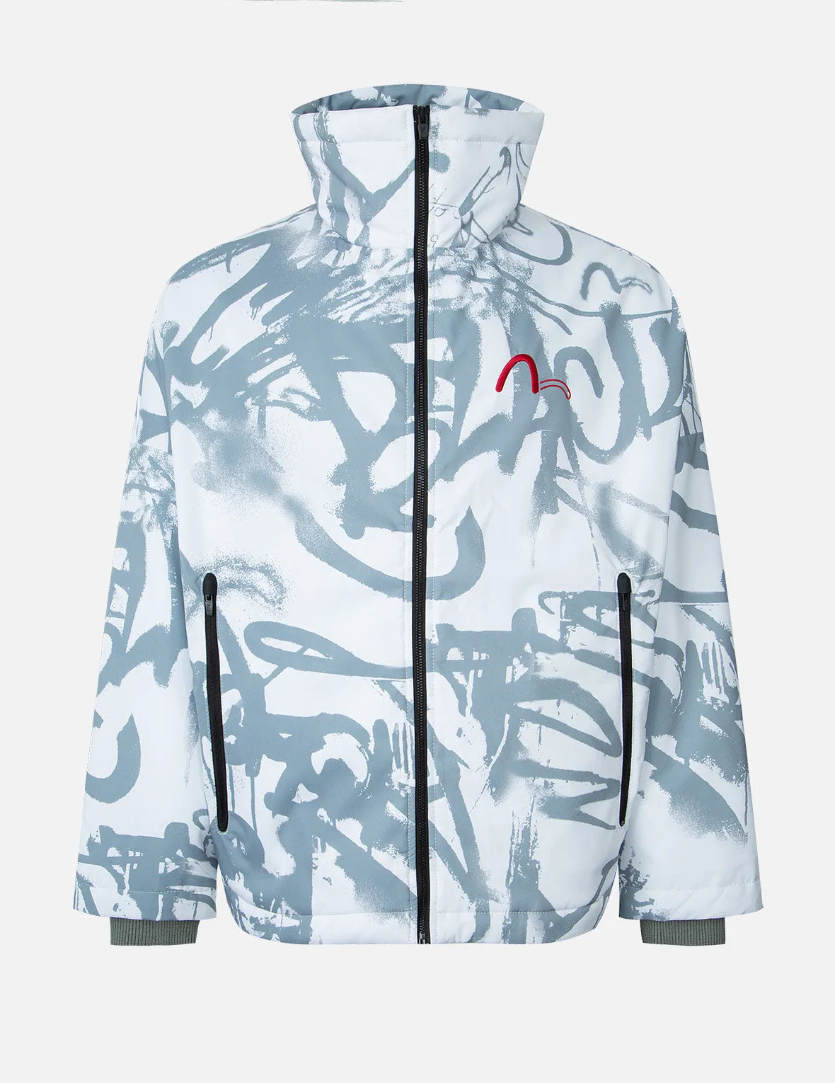 Allover Graffiti Print Stand-Collar Padded Jacket