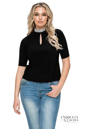 Alondra Embellished High Neck Collar Top