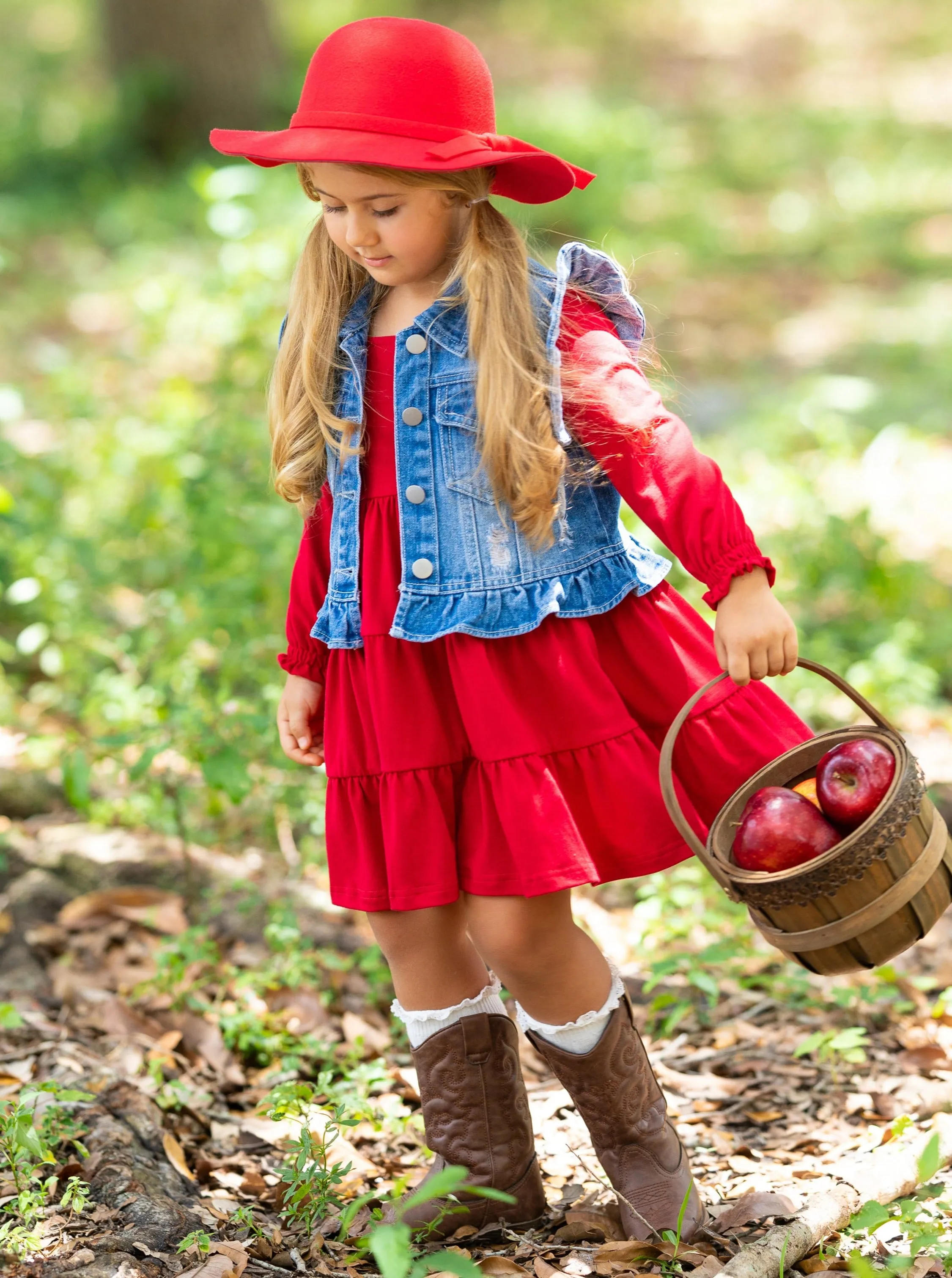 Always In Style Denim Vest and Red Dress Set