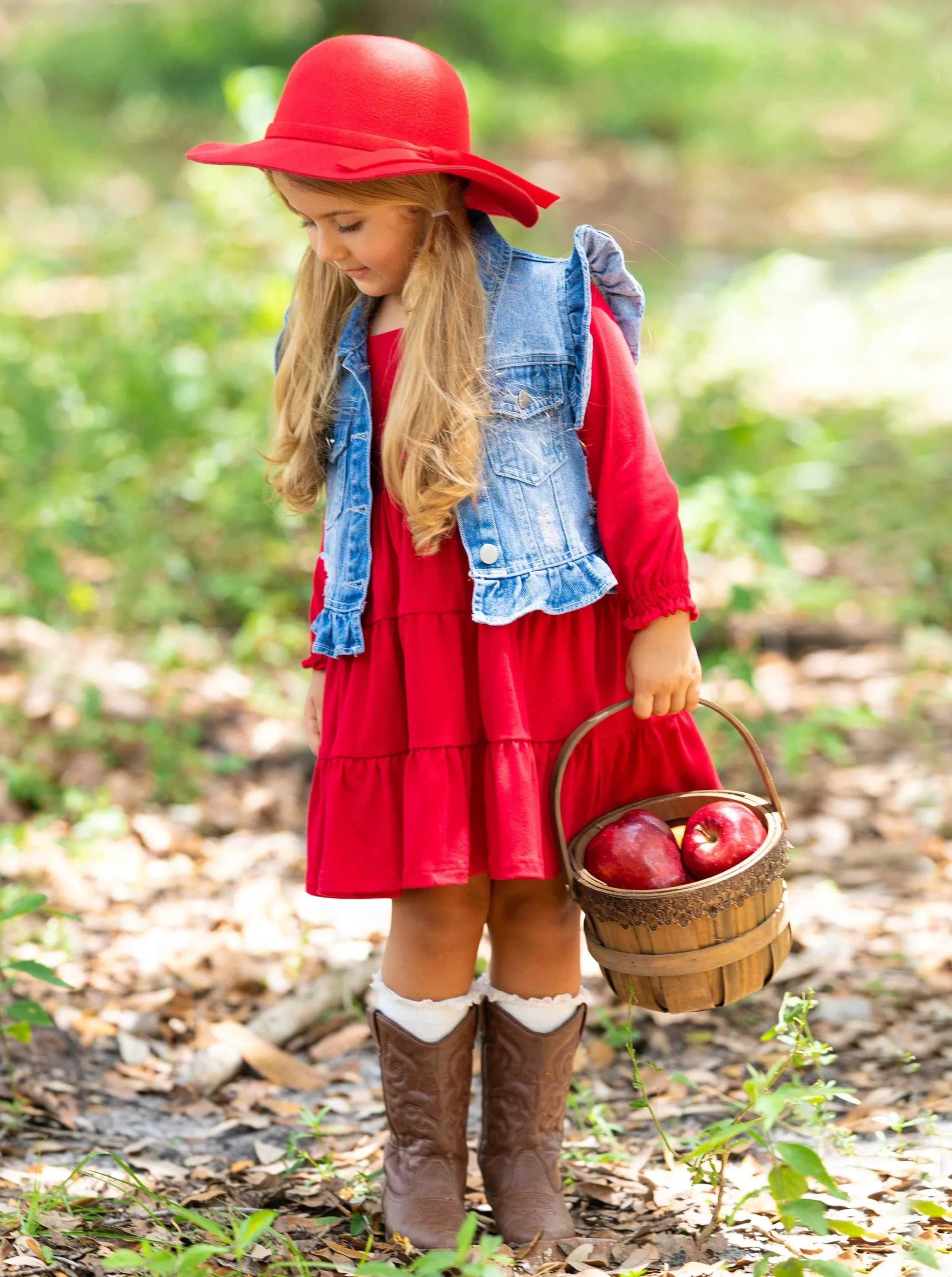 Always In Style Denim Vest and Red Dress Set