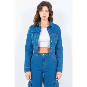 American Bazi Laced Back Cropped Denim Jacket