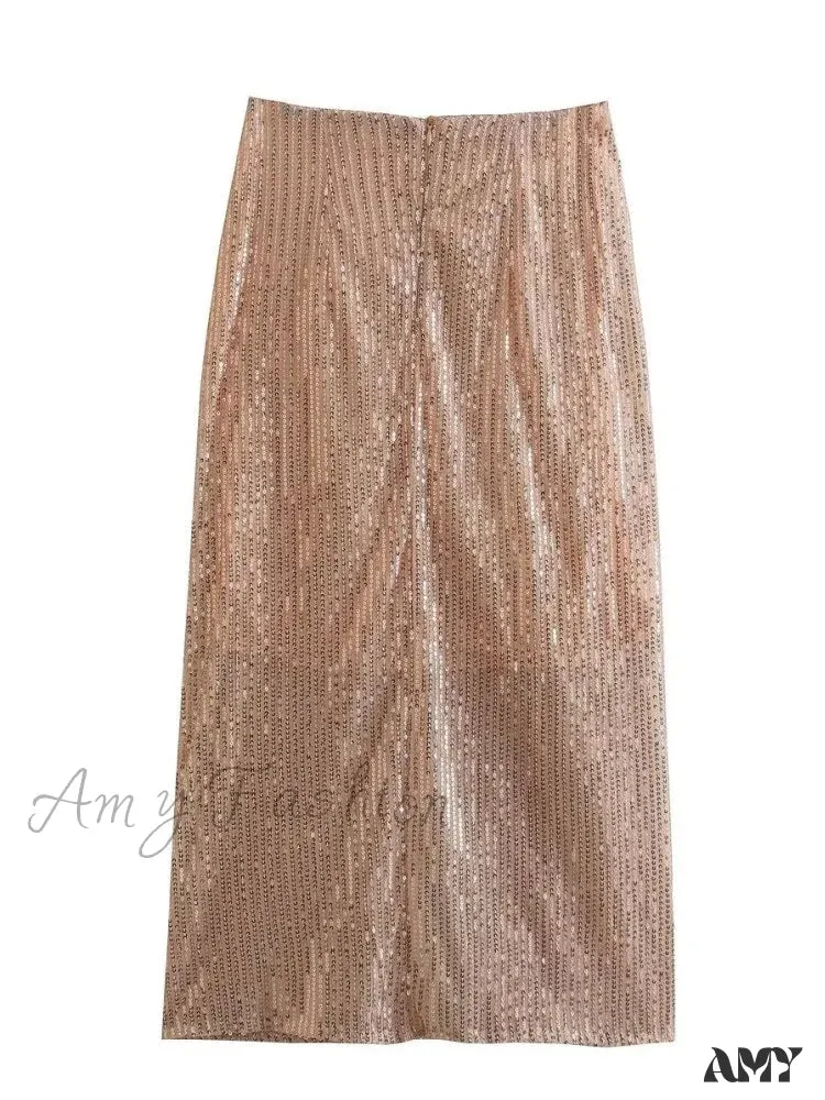 Amy Fashion - Pleated Sequin Vintage Fall Back Zipper Skirt