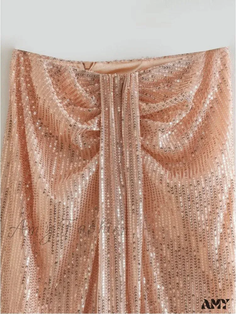 Amy Fashion - Pleated Sequin Vintage Fall Back Zipper Skirt