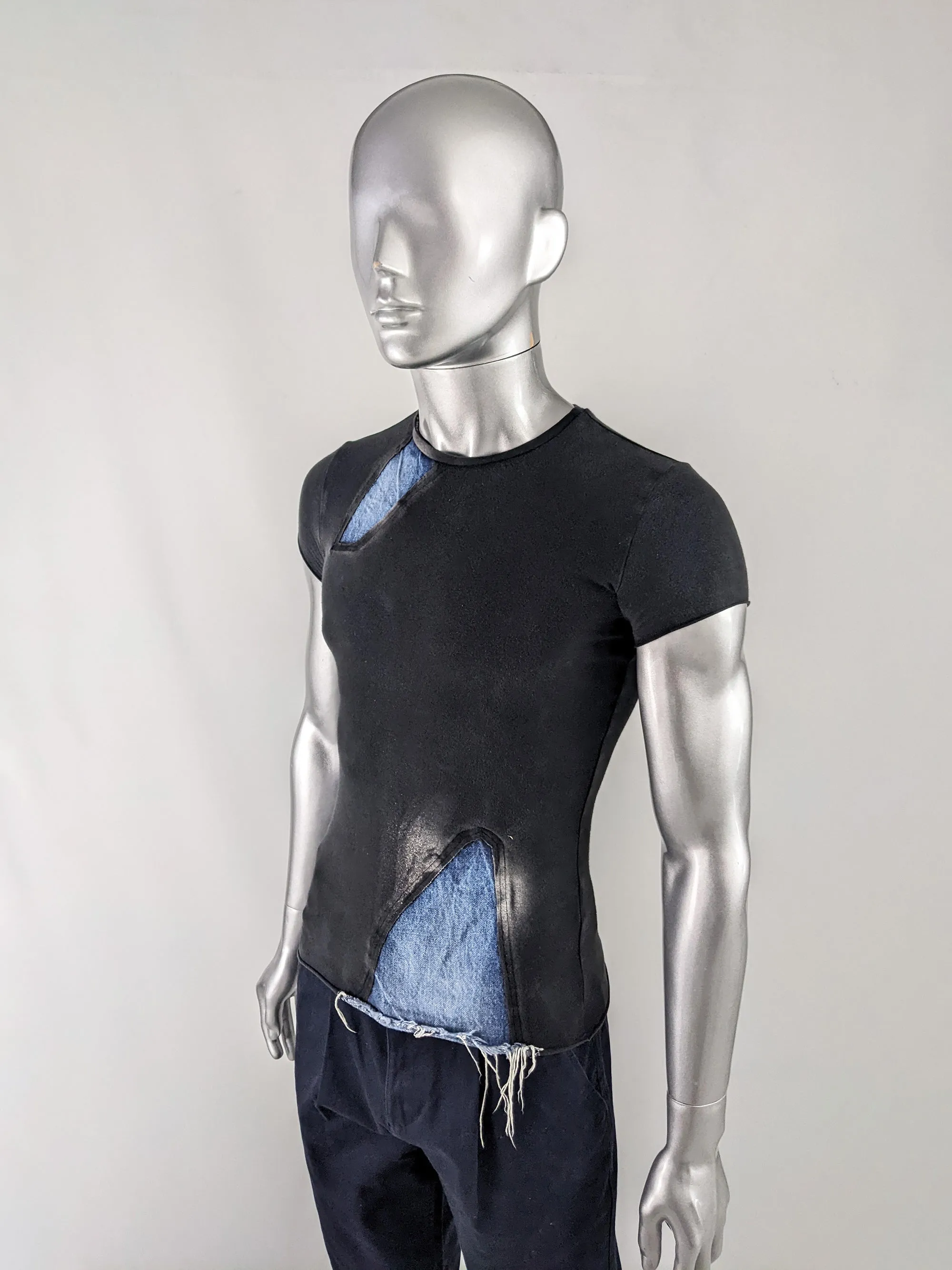 Andrew Mackenzie Vintage Mens Denim Patchwork  T-shirt, Spring 2002