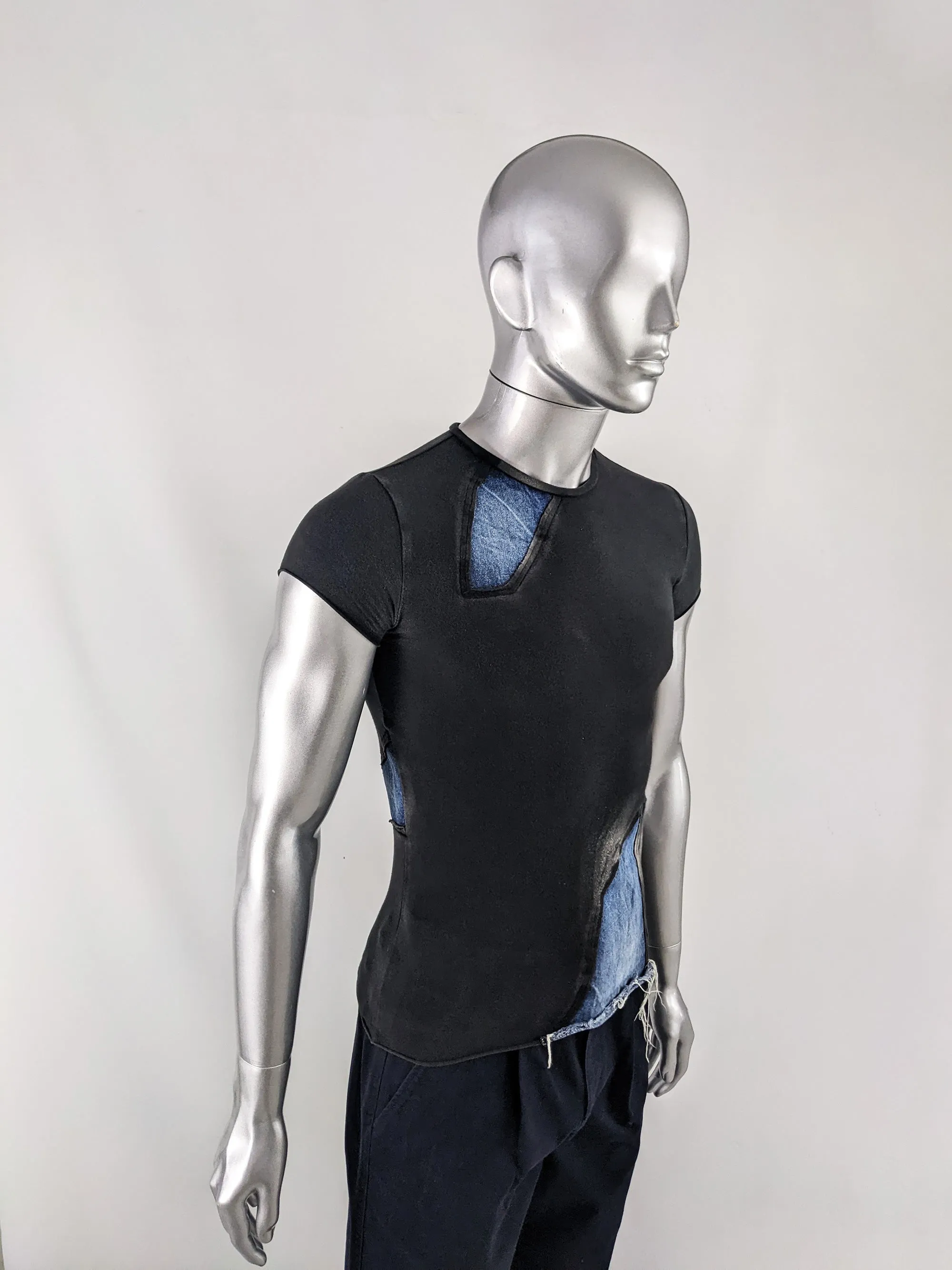 Andrew Mackenzie Vintage Mens Denim Patchwork  T-shirt, Spring 2002