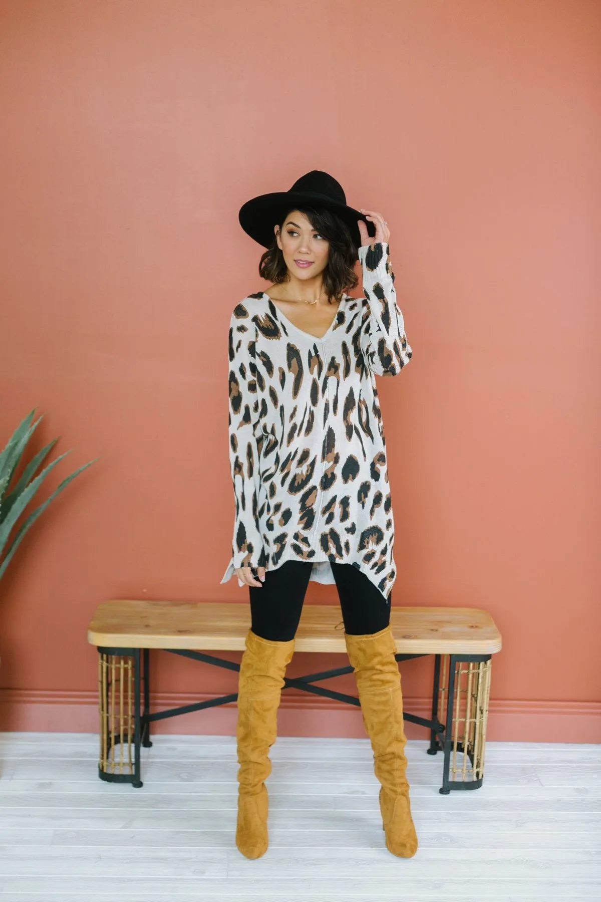 Animal Print Long Sweater Tunic