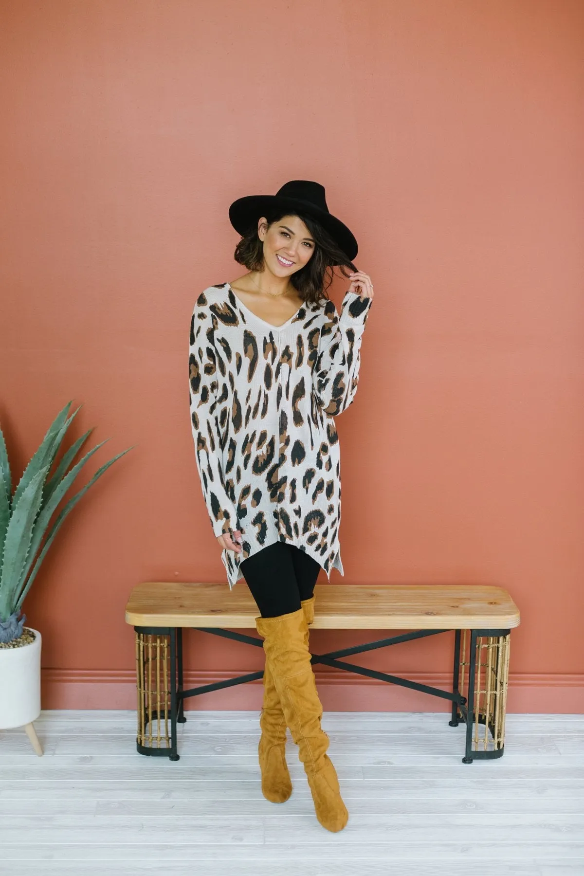 Animal Print Long Sweater Tunic