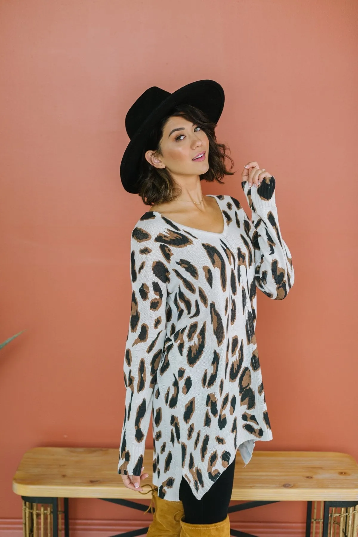 Animal Print Long Sweater Tunic