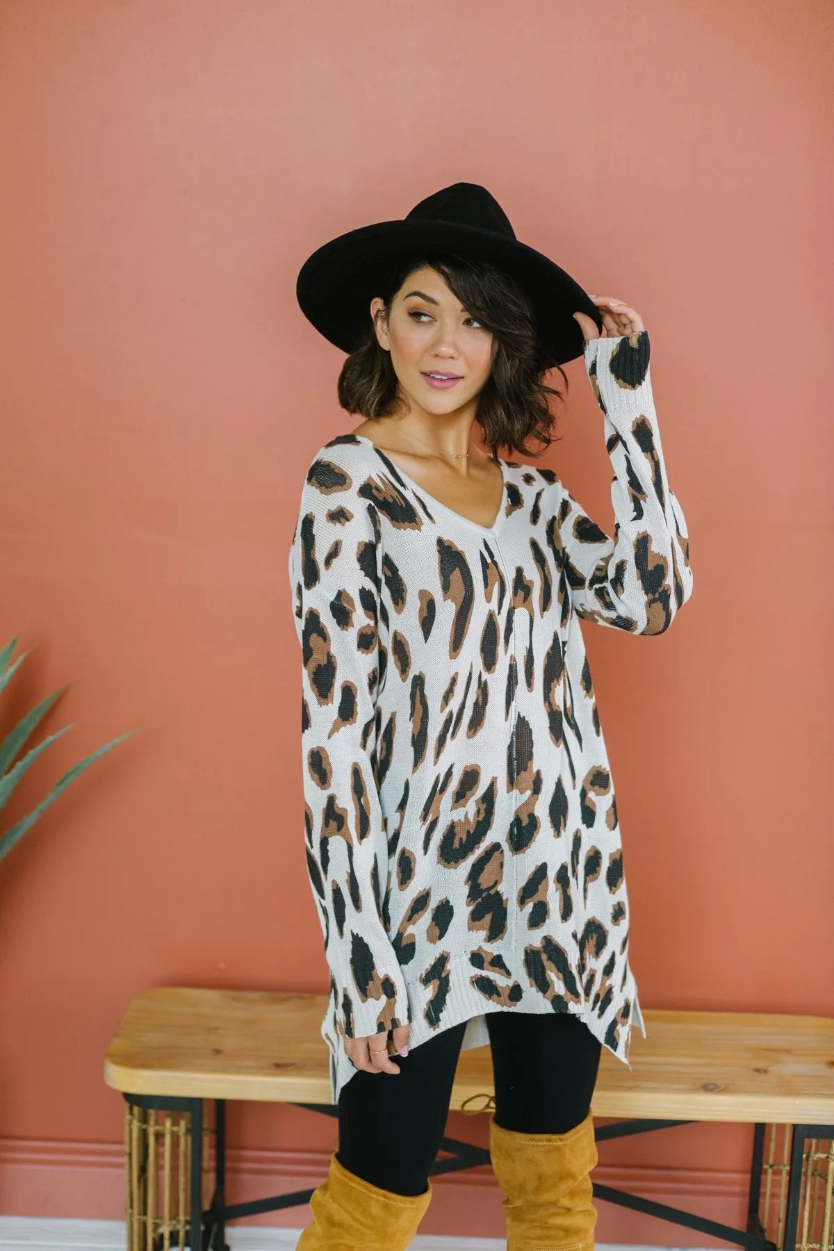 Animal Print Long Sweater Tunic