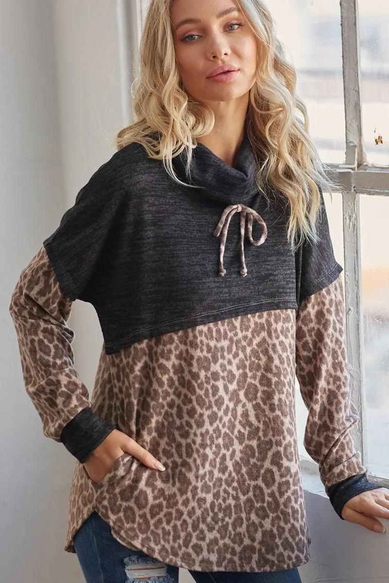 Animal Print Turtleneck Sweatshirt