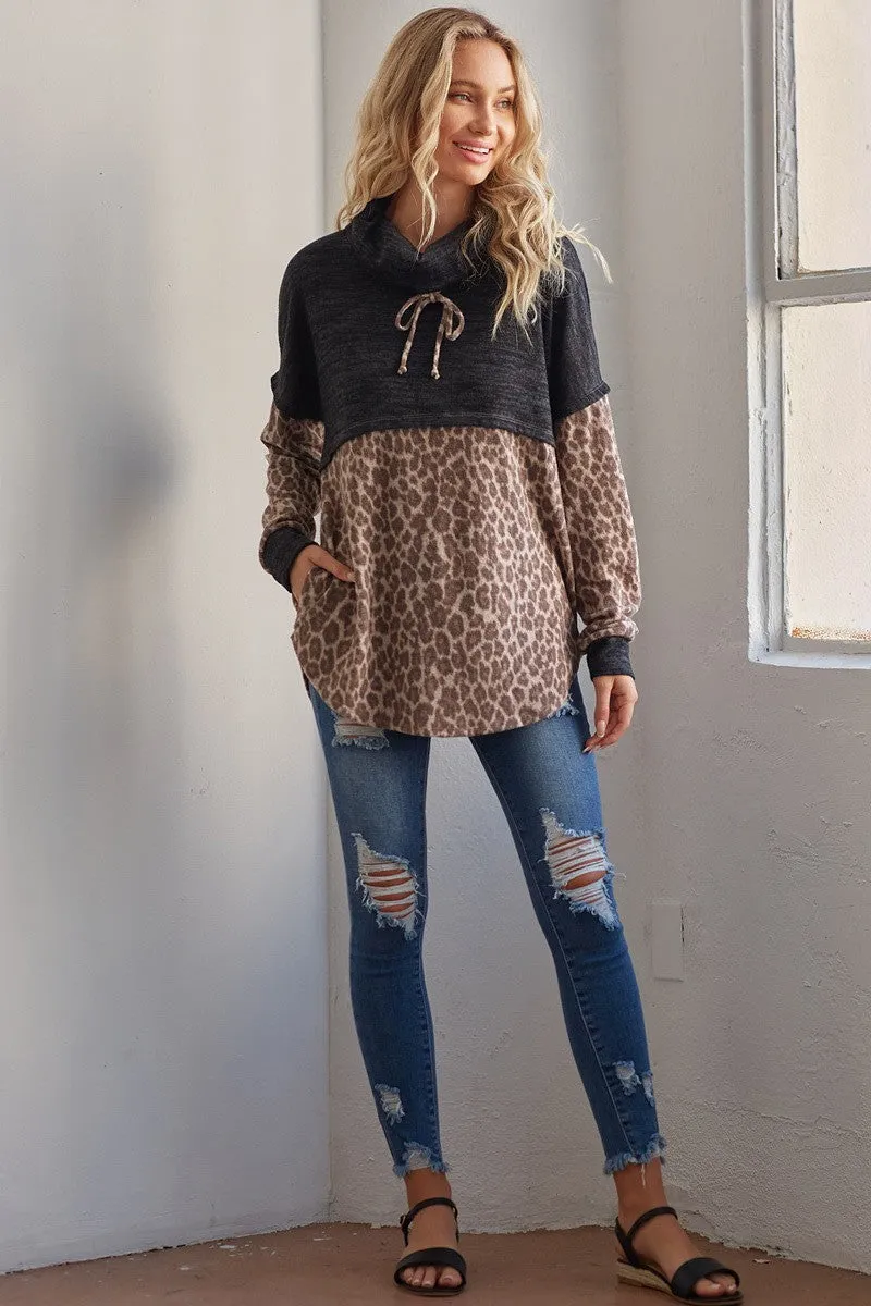 Animal Print Turtleneck Sweatshirt