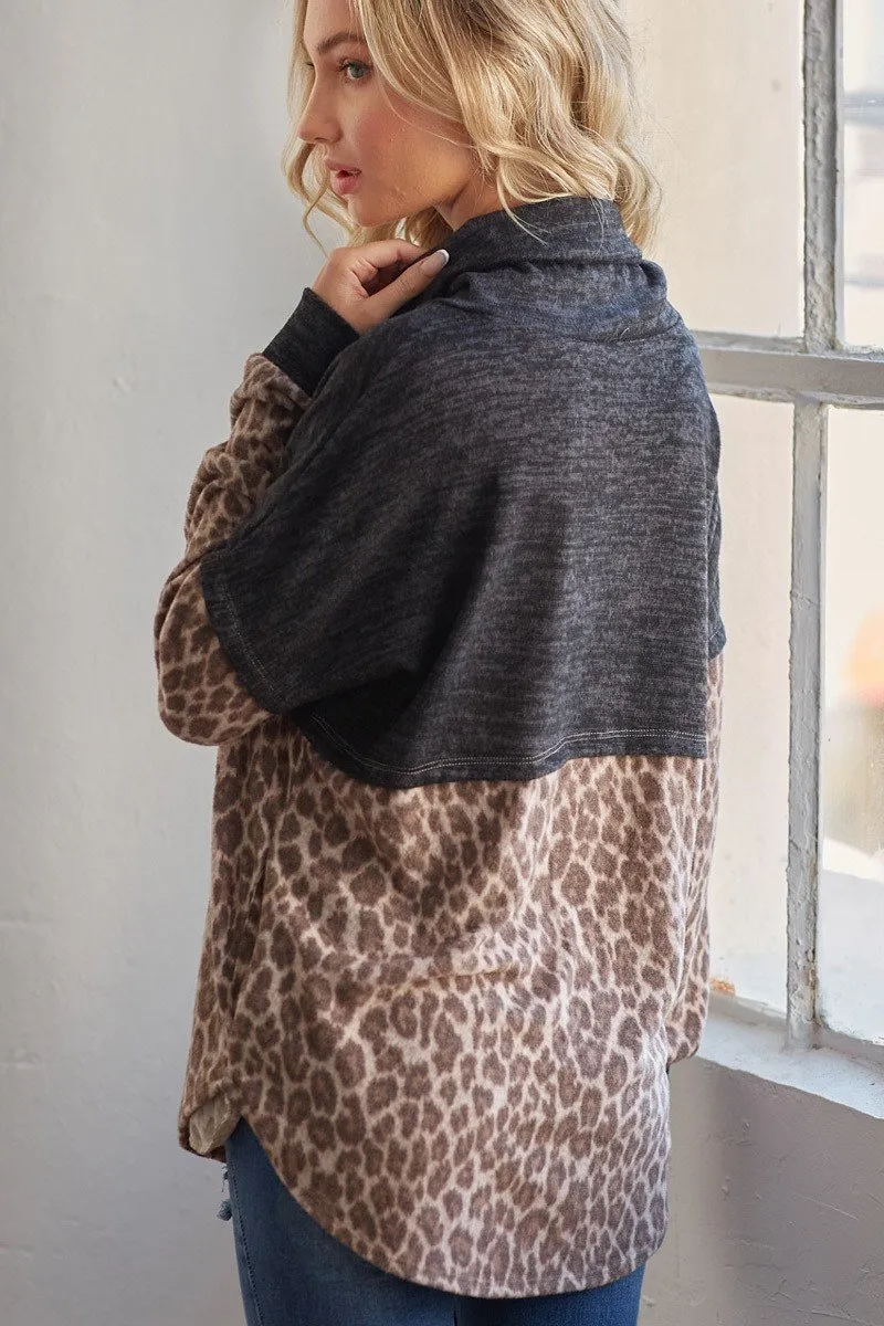 Animal Print Turtleneck Sweatshirt