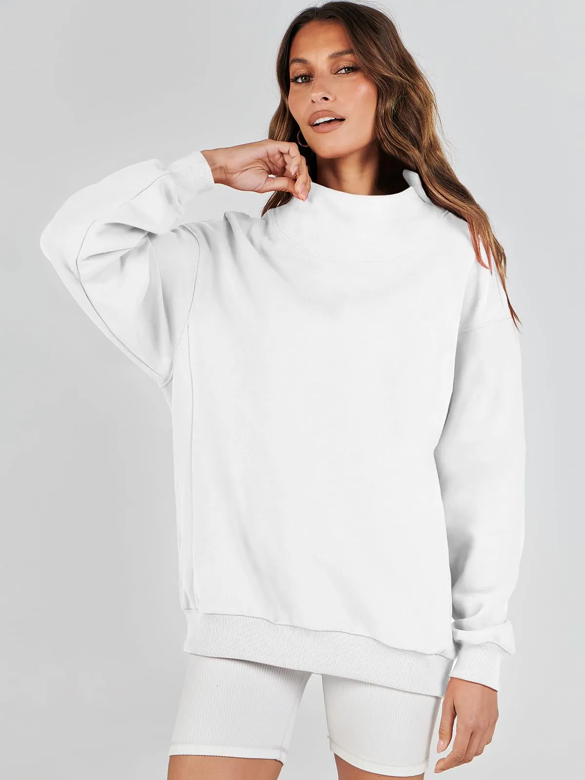 ANRABESS Womens Oversized Sweatshirts Turtleneck Pullover Long Sleeve Hoodies Tops 2024 Fall Fashion Preppy Outfits White-L