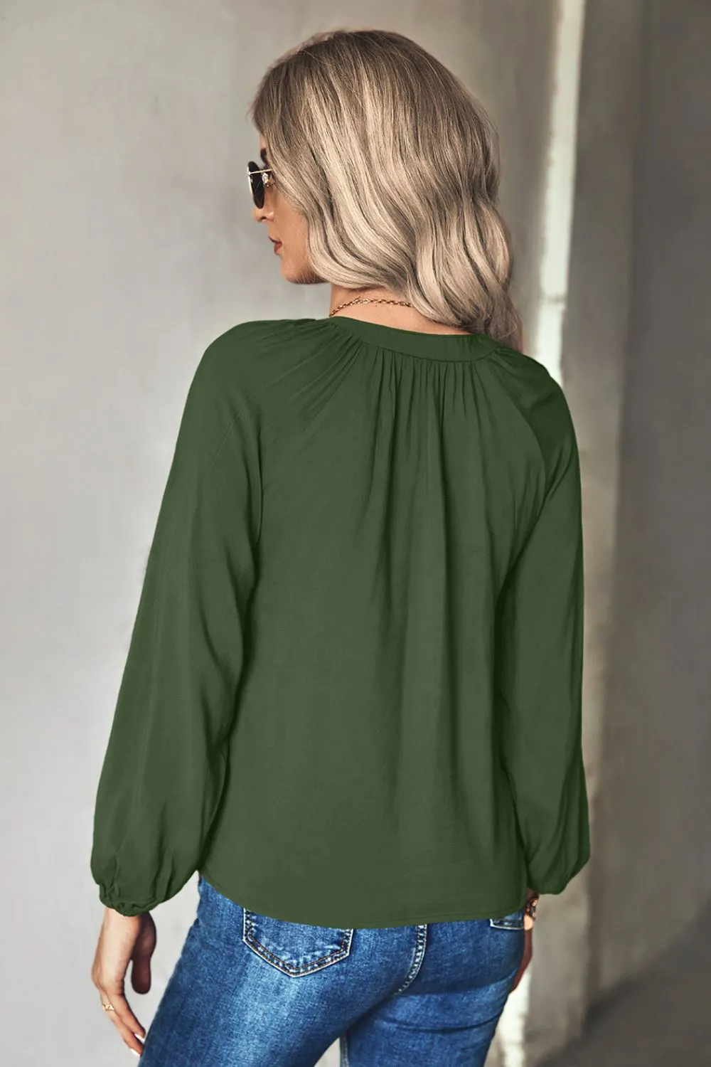 *App Exclusive* Gathered Detail Tie-Neck Blouse