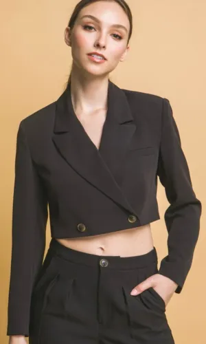 Aracal Black Double Breasted Cropped Blazer Jacket